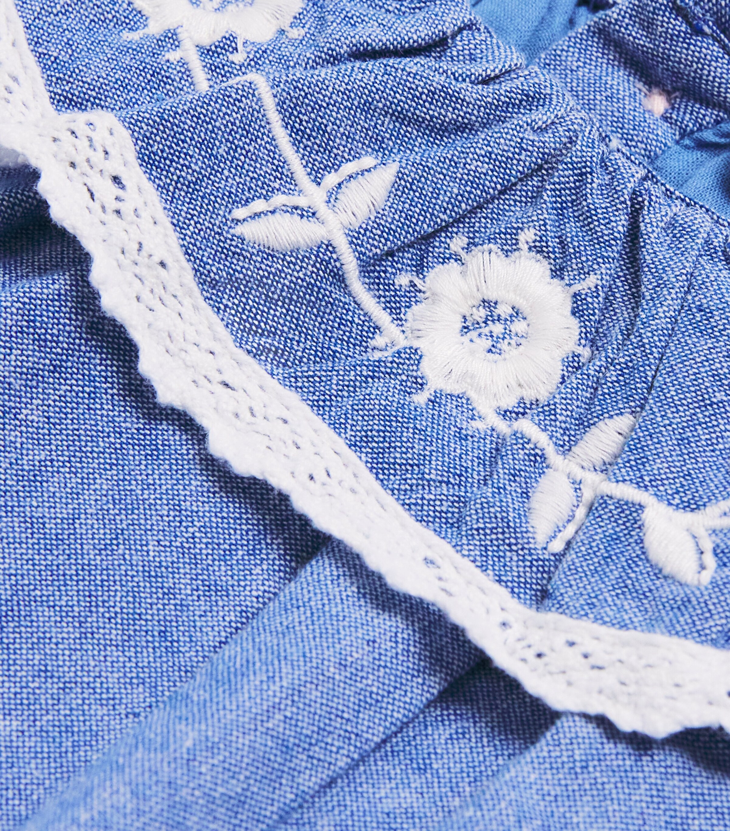 Louise Misha Cotton Embroidered Ilani Bodysuit (3-24 Months) Blue Chambray Image 3