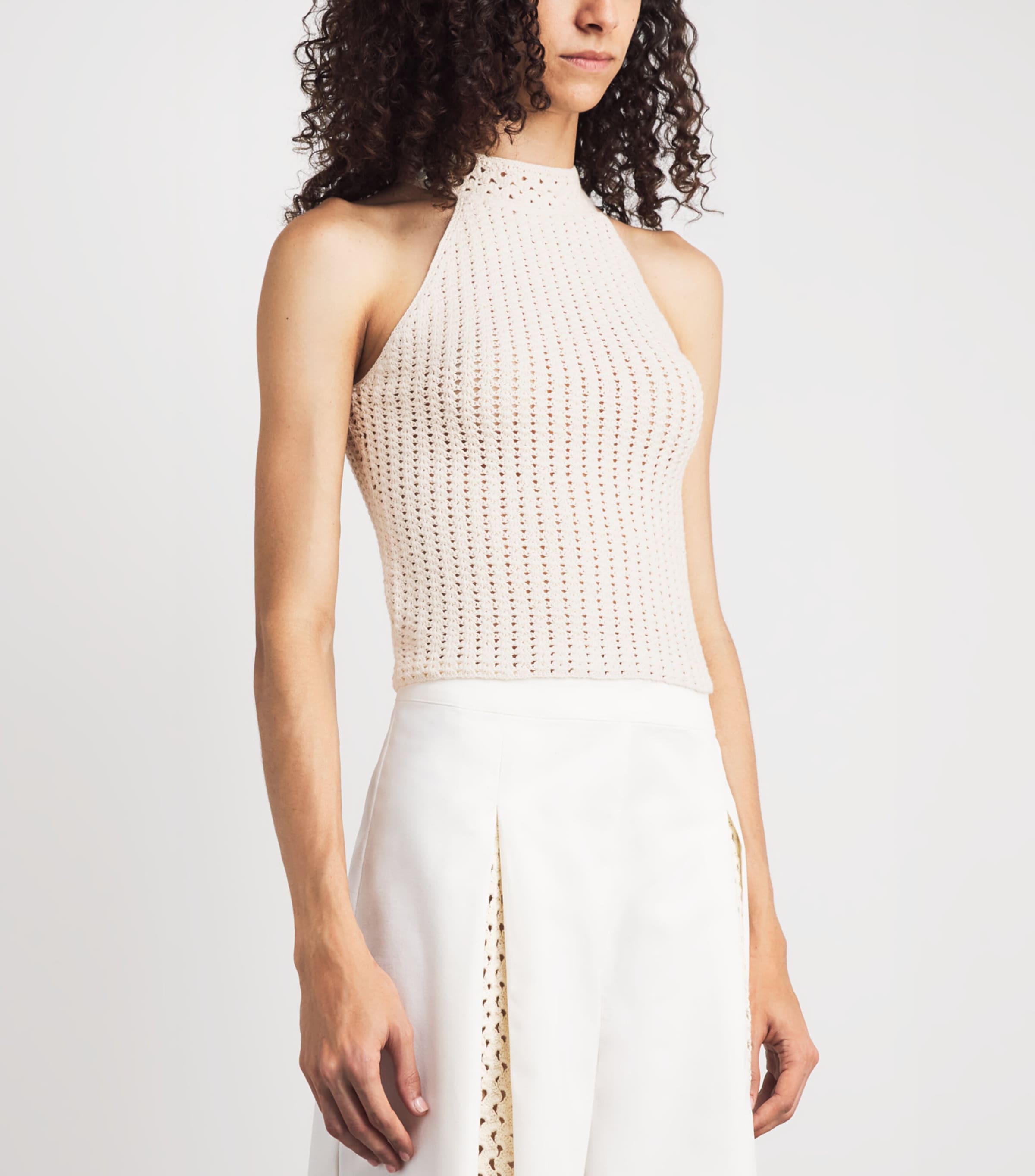 ESCVDO Womens Crochet Reflejo Halter Top Ivory Image 4
