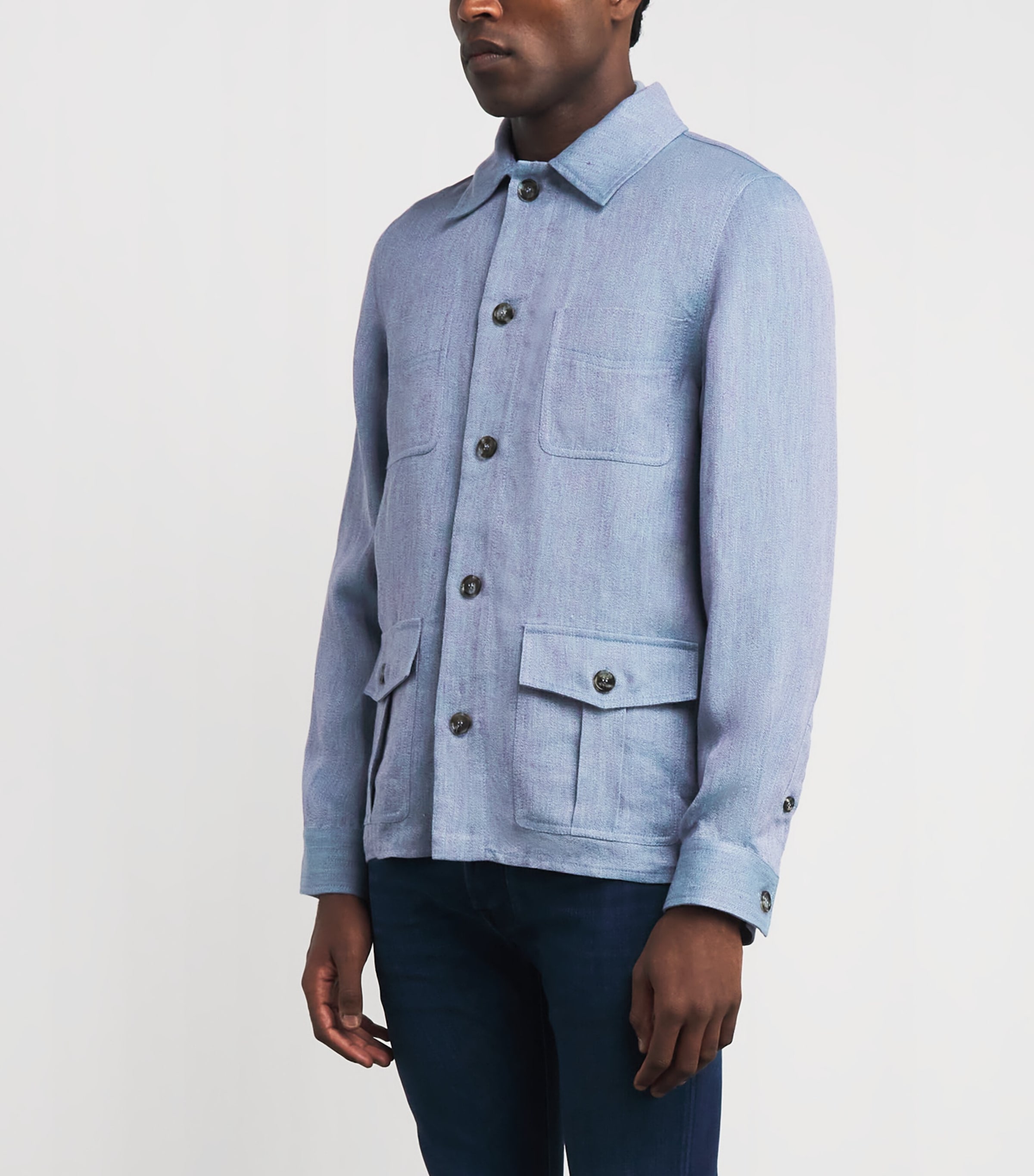JACOB COHËN Mens Linen Overshirt Azzurro Image 4