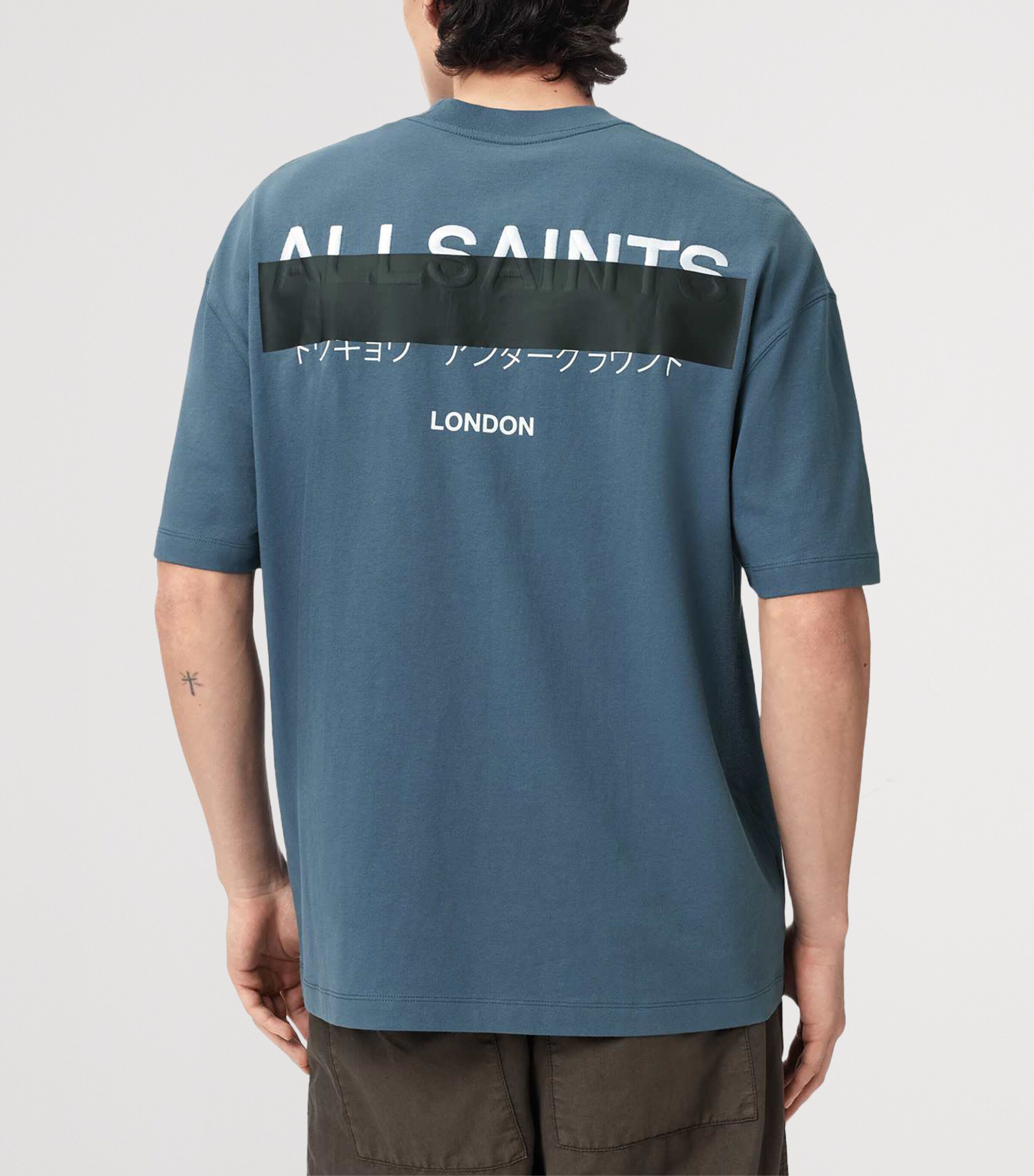 AllSaints Mens Organic Cotton Redact T-Shirt Waved Blue Image 4