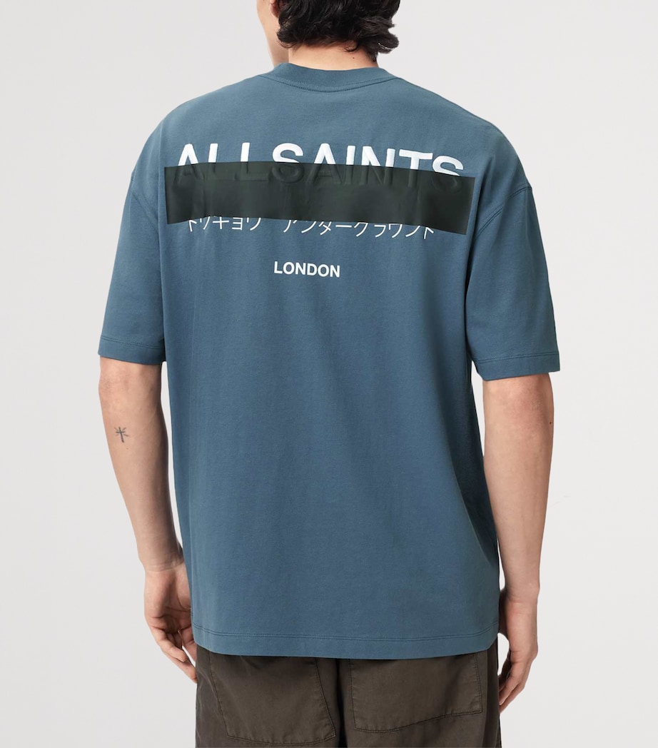 AllSaints Mens Organic Cotton Redact T-Shirt Waved Blue Image 4