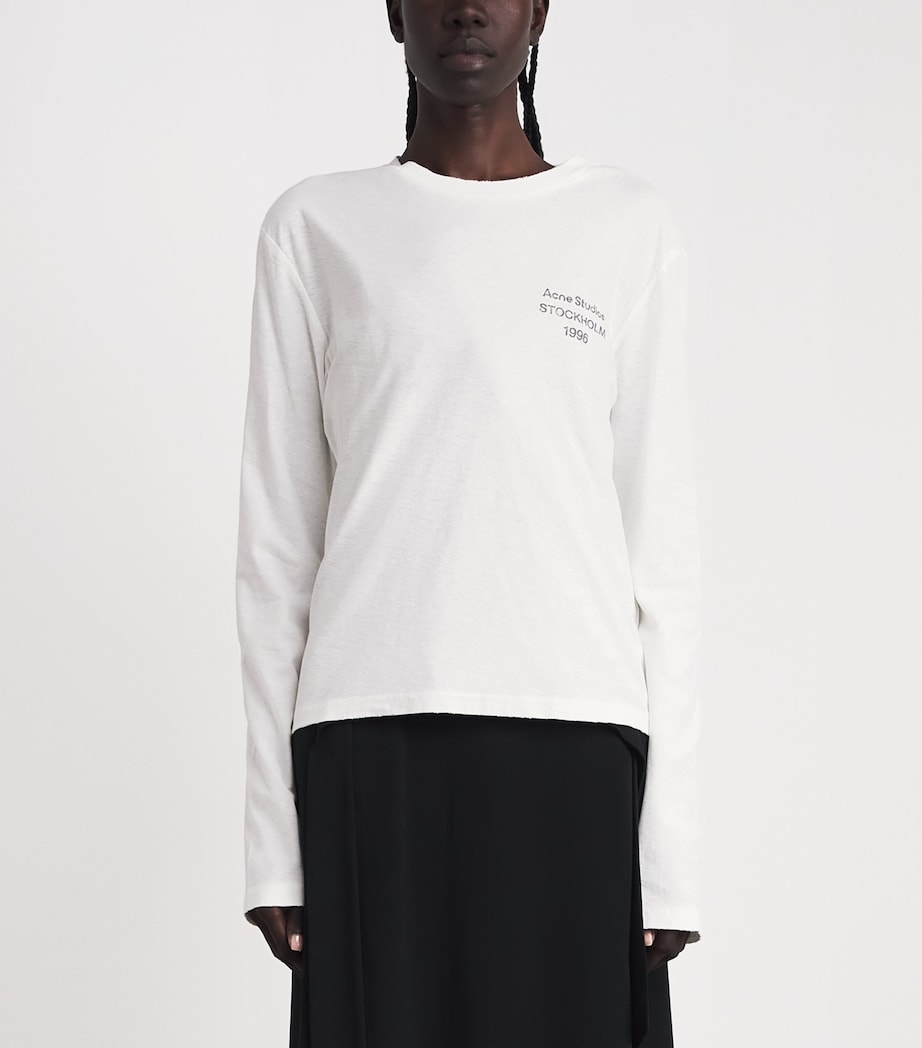Acne Studios Womens Distressed Logo Long-Sleeve T-Shirt Off White Image 4
