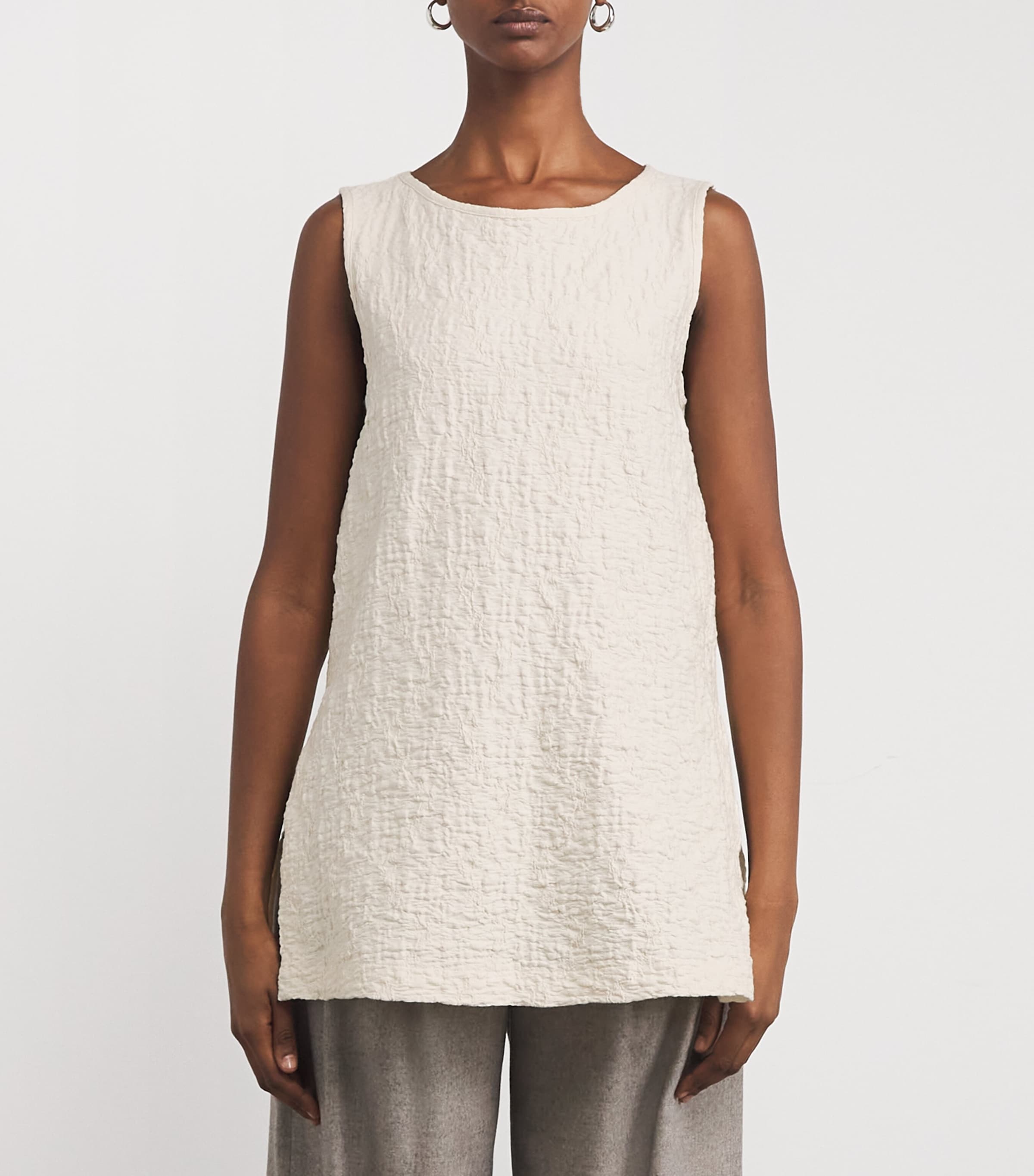 Cotton-Blend Textured Top IVORY Image 3