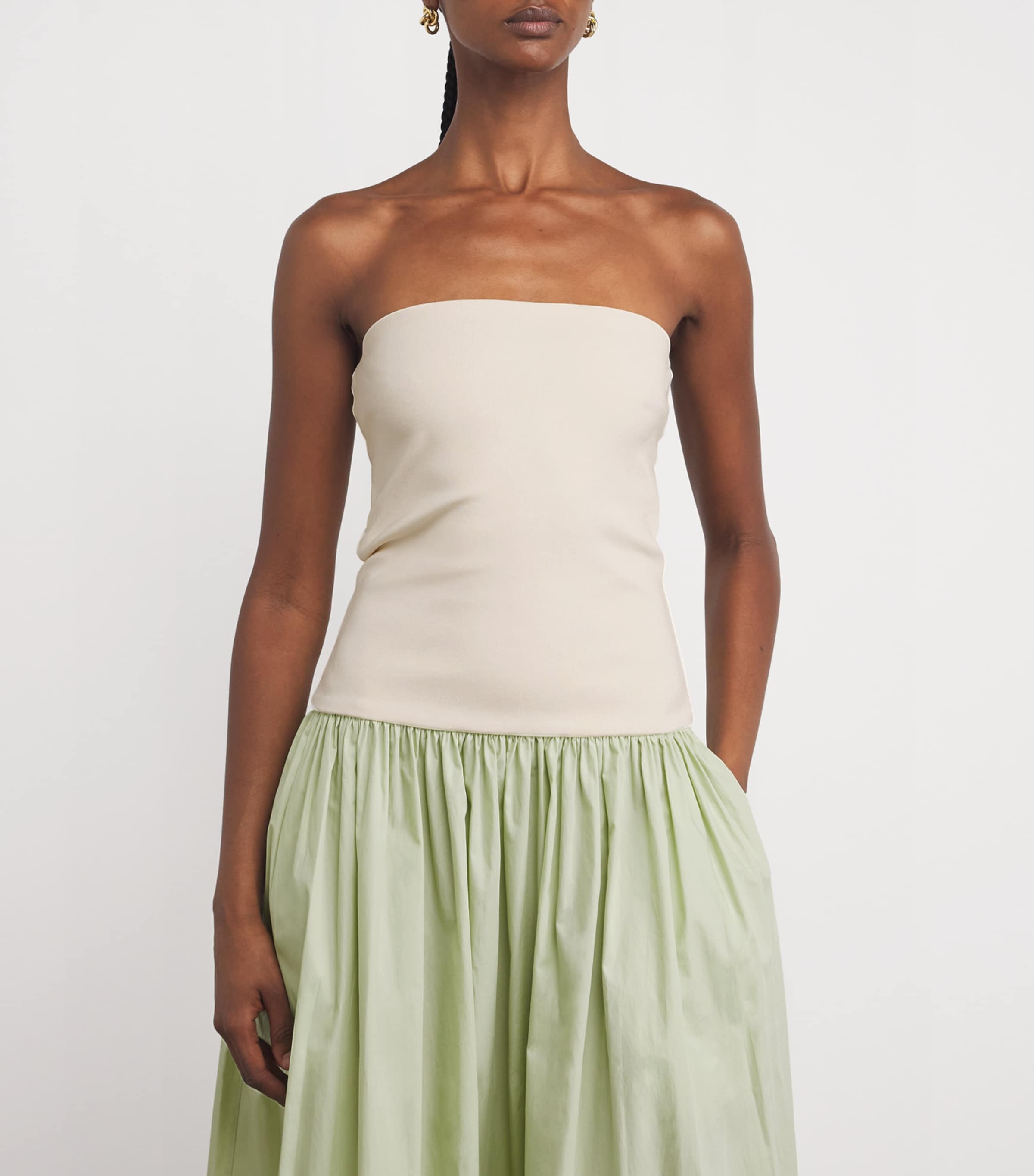 Cotton Knit Maxi Dress CREMA / PISTACHIO Image 4