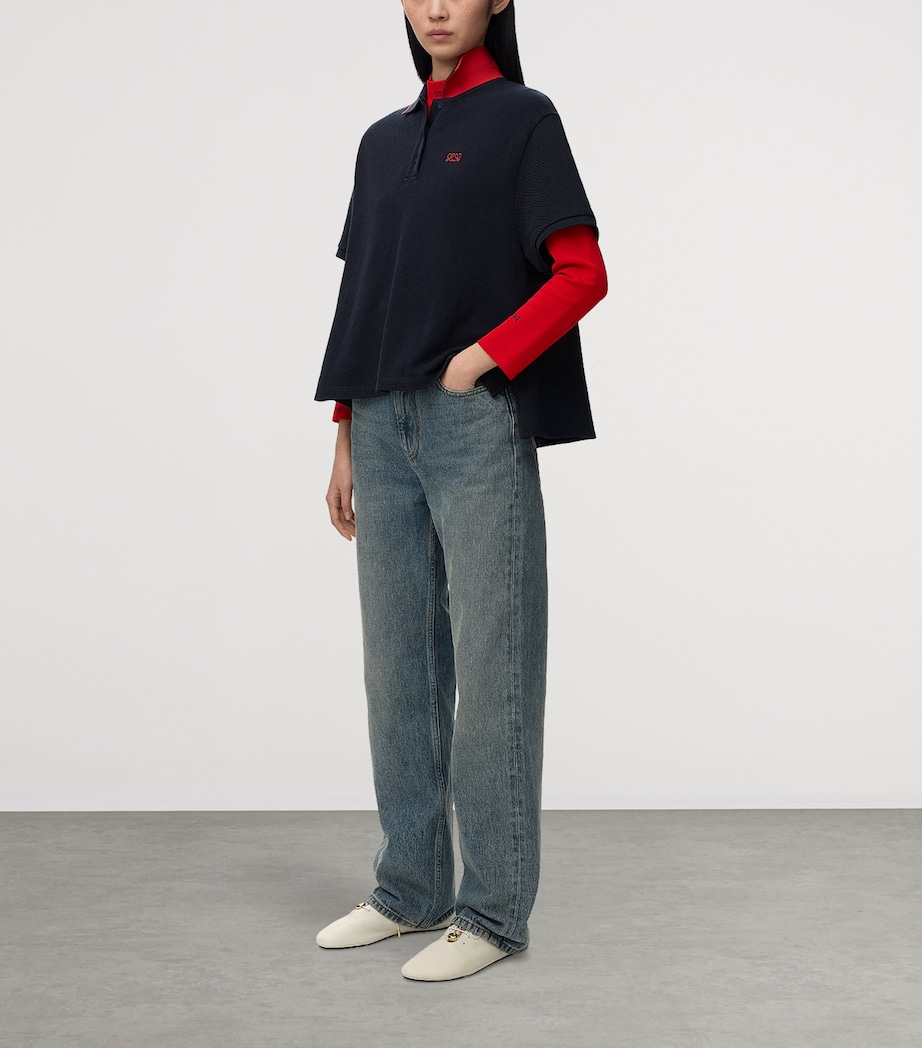 LOEWE Womens Stretch-Cotton Polo Shirt Navy Blue Image 2