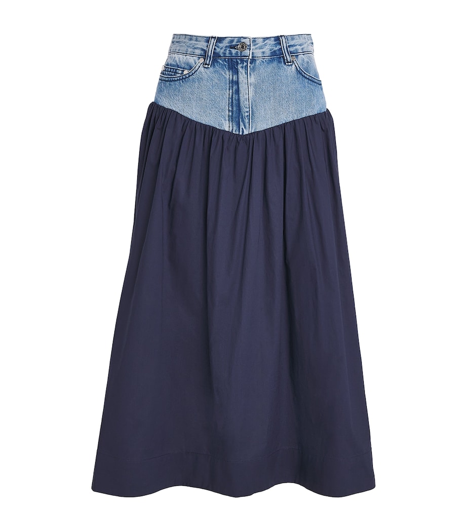 Sandro Paris Womens Denim-Poplin Hybrid Midi Skirt Navy Blue Image 1