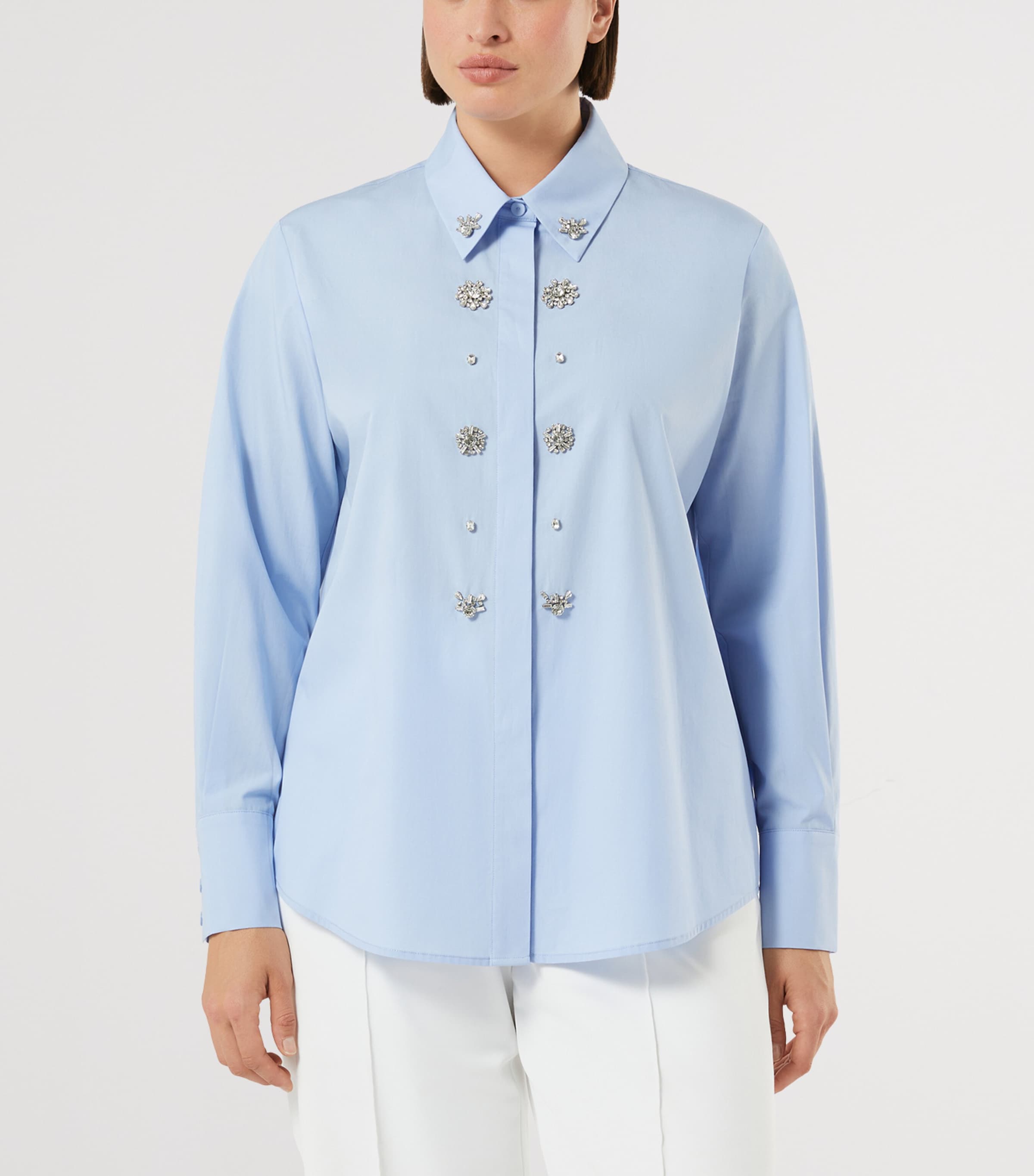 Marina Rinaldi Womens Cotton Embellished Shirt Sky Blue Image 2