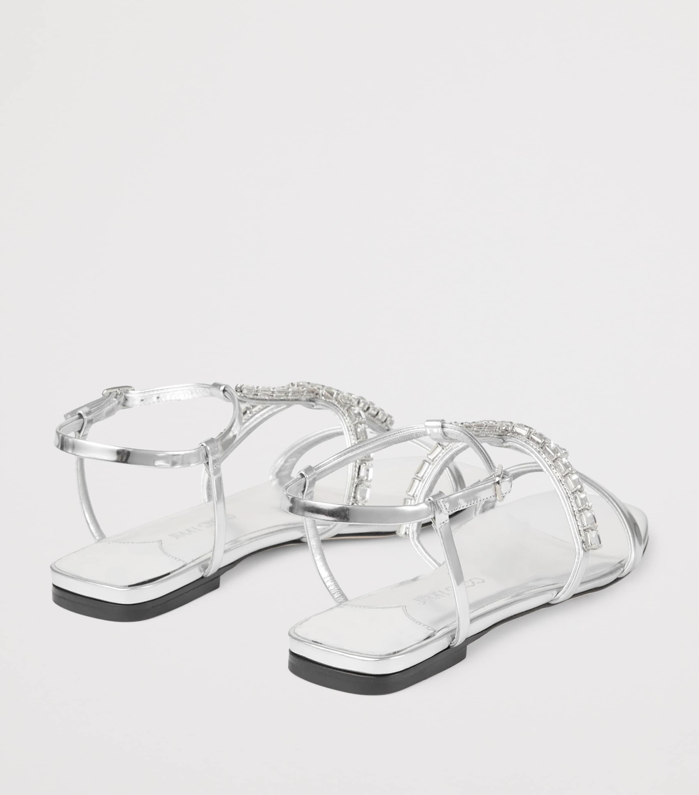 Gwyn Flat Leather Sandals SILVER/CRYSTAL Image 4