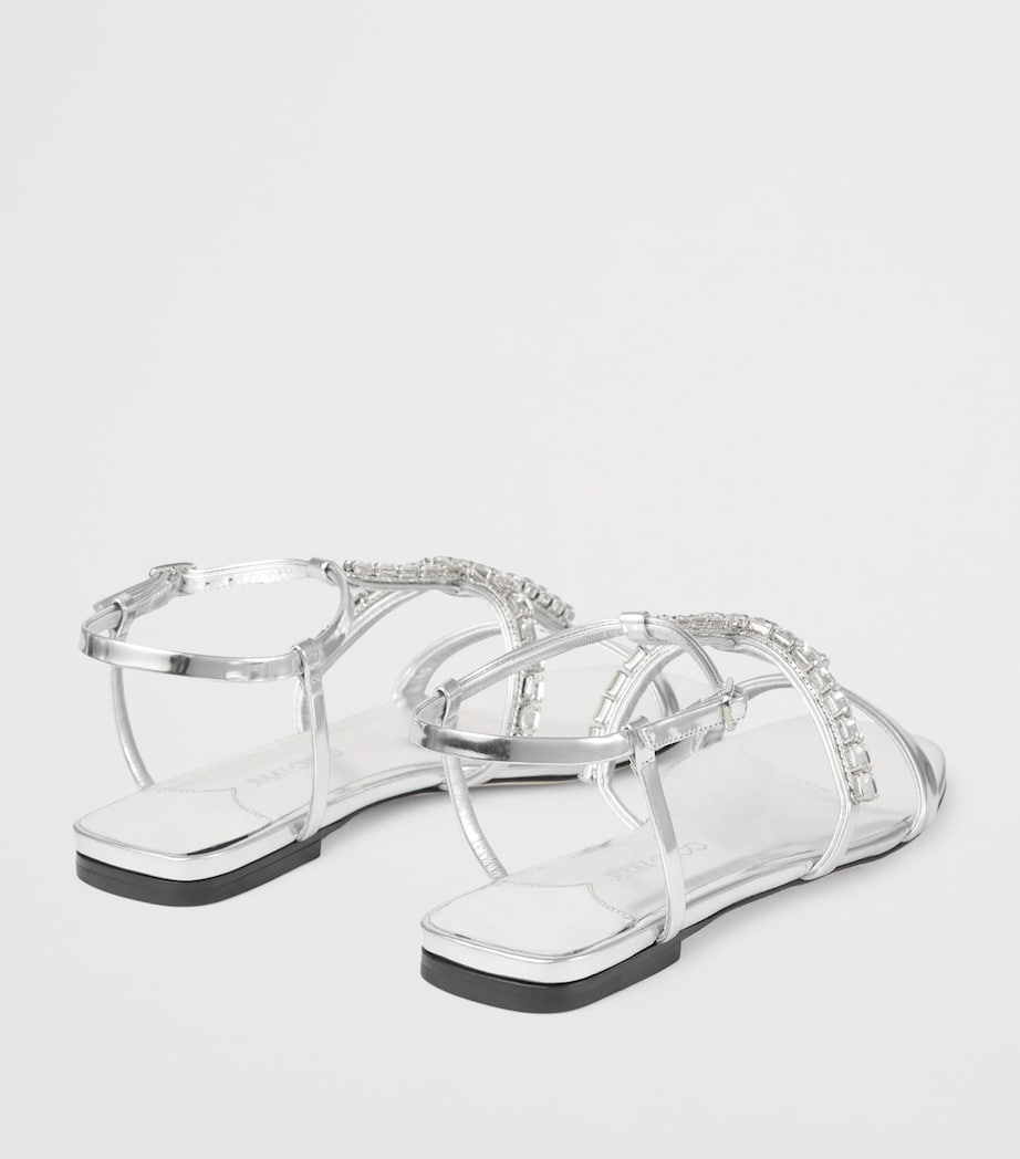 Gwyn Flat Leather Sandals SILVER/CRYSTAL Image 4