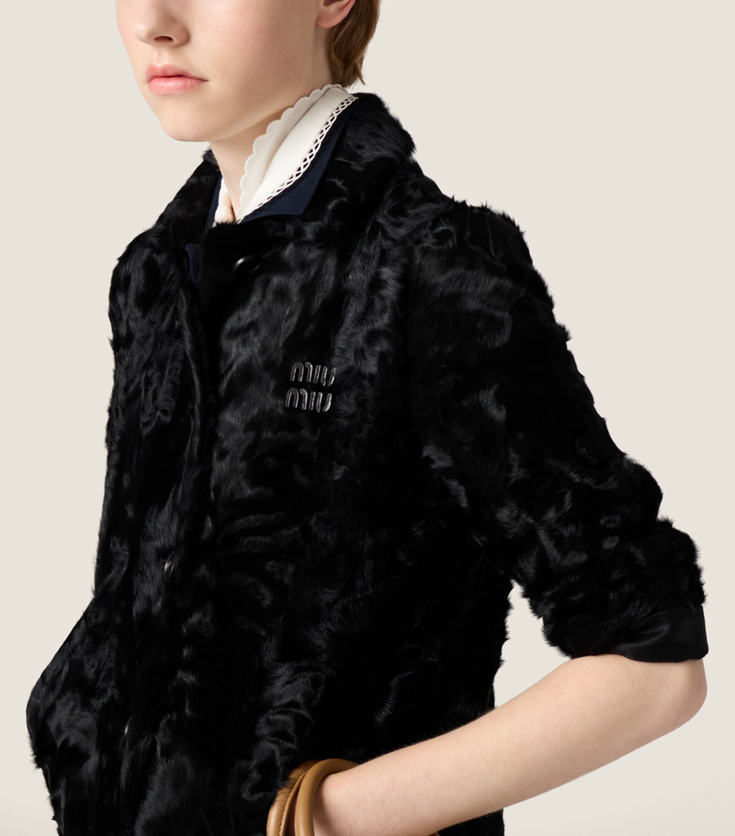 Miu Miu Womens Shearling Coat Black Image 4