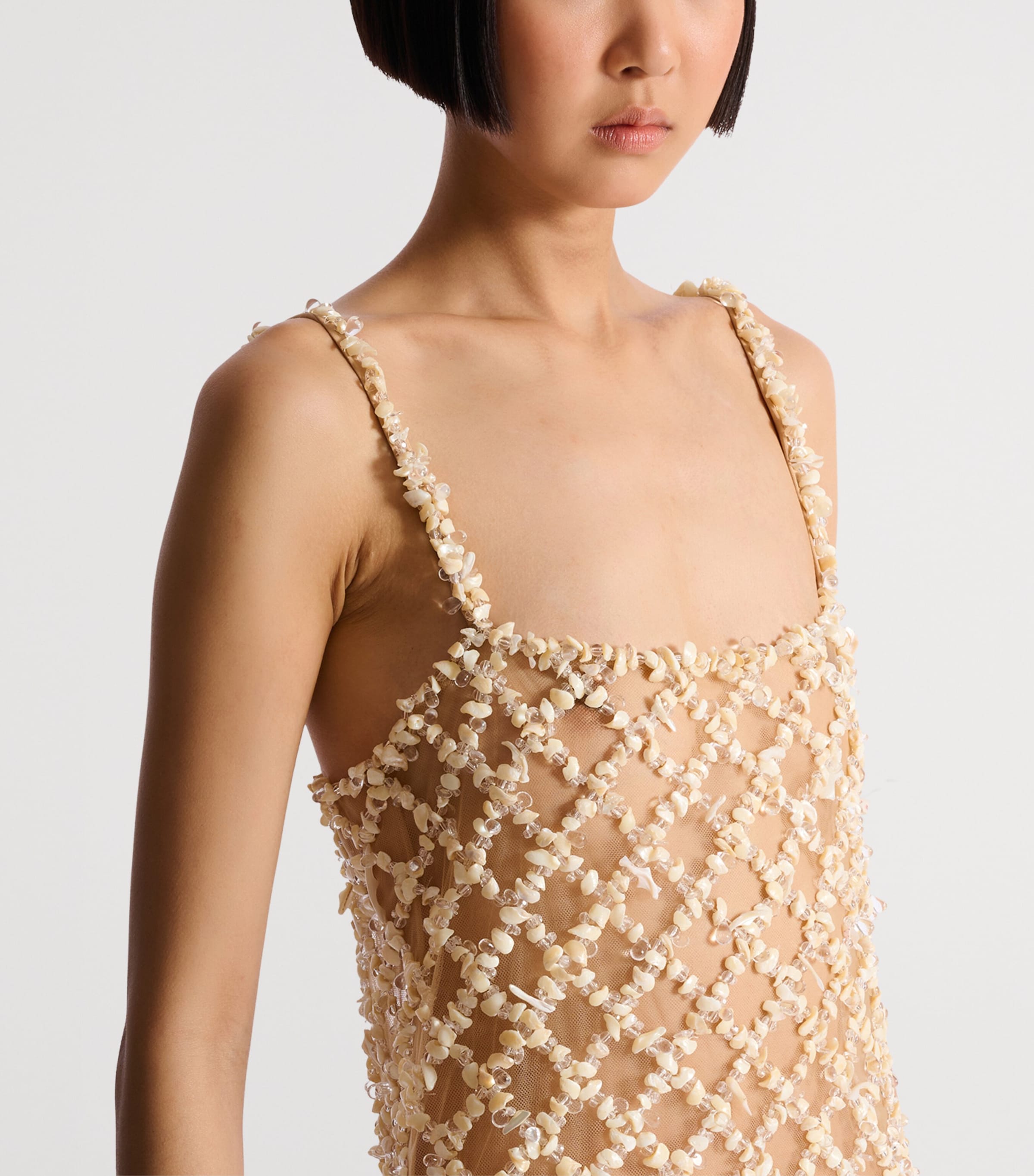 Balmain Womens Embellished Mesh Mini Dress Gxh Coquillage Image 5