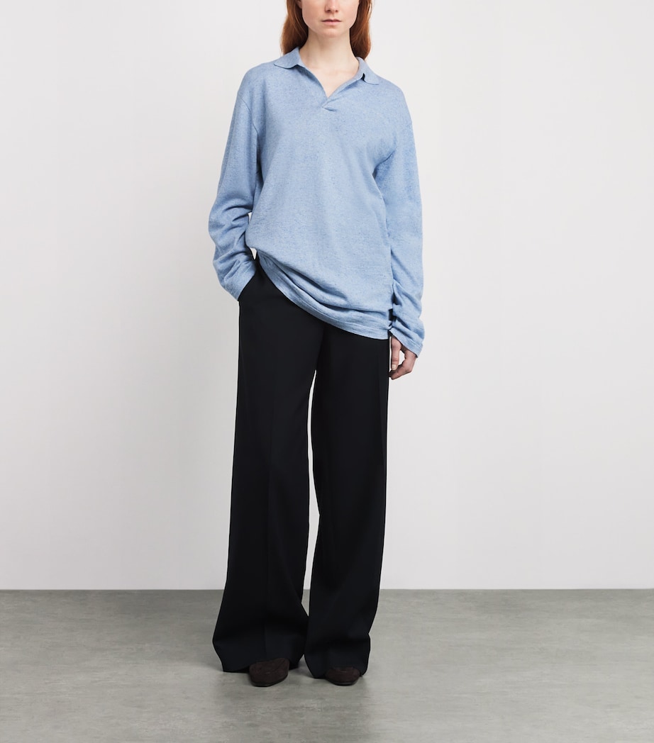 The Row Womens Niosa Cotton-Linen Polo Sweater Ice Blue Image 2