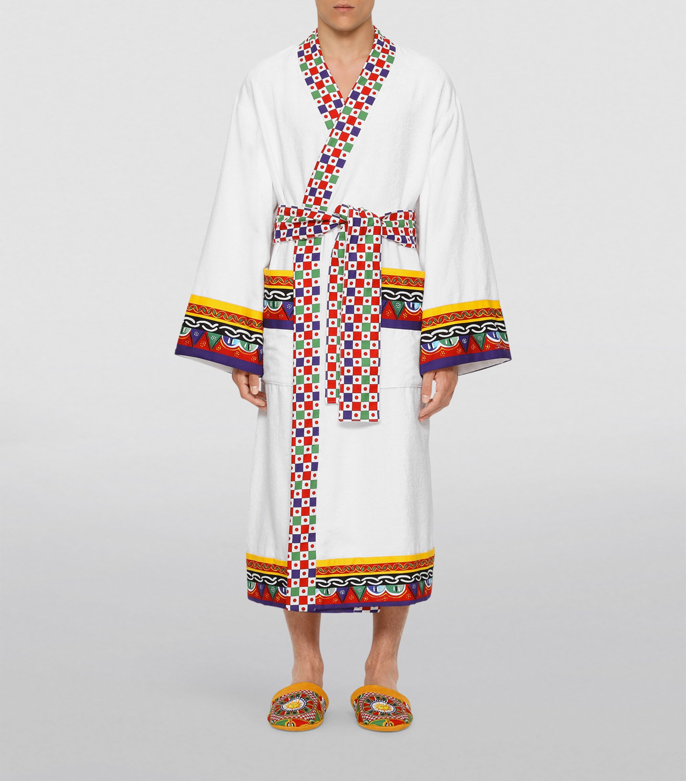 Dolce&Gabbana Casa Cotton-Terry Carretto Bathrobe Bianco Carrett Image 6
