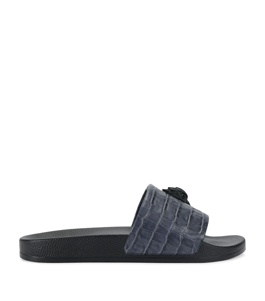 Leather Croc-Embossed Eagle Slides NAVY Image 1