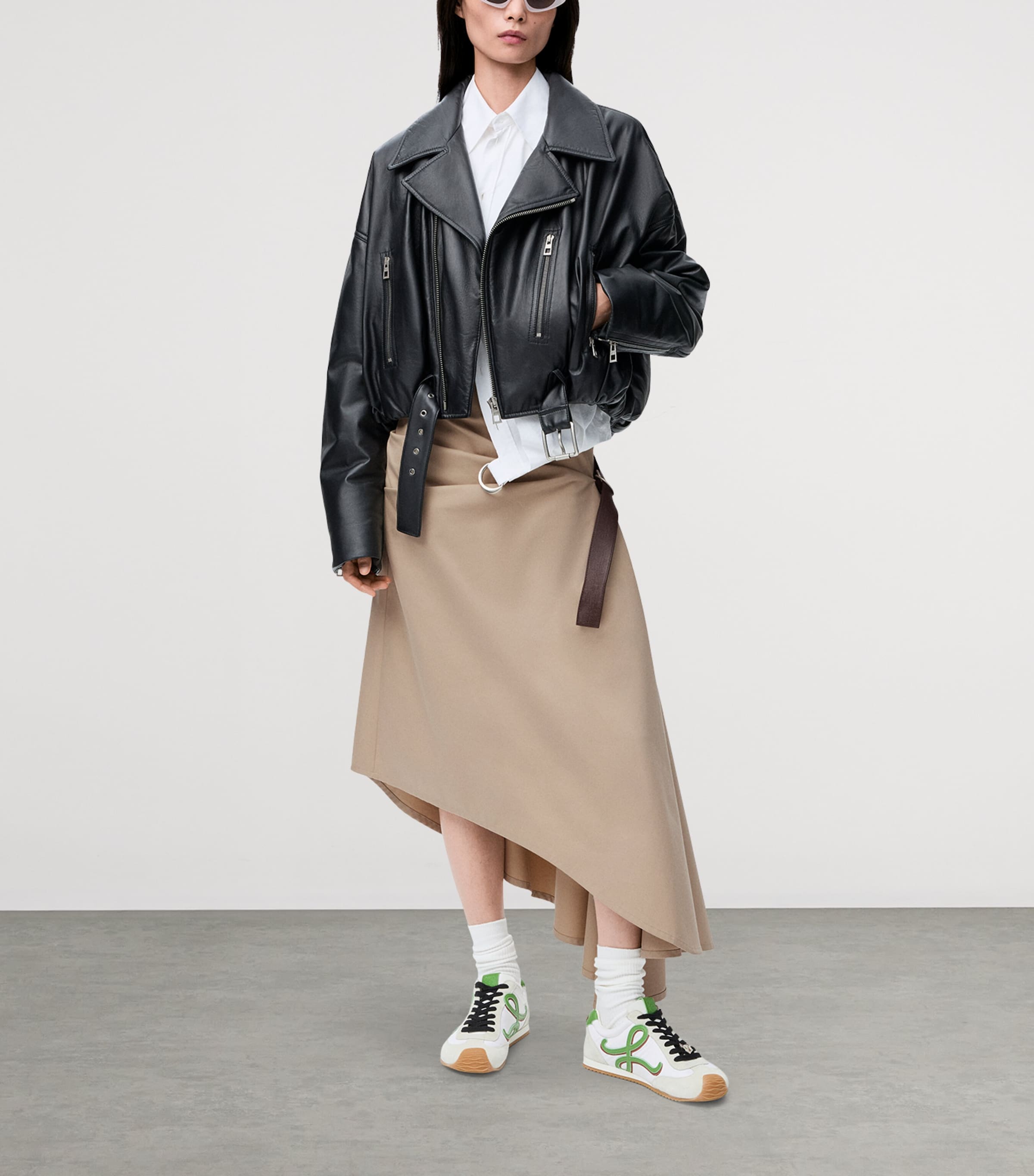 Cotton-Silk Asymmetric Midi Skirt BEIGE Image 2