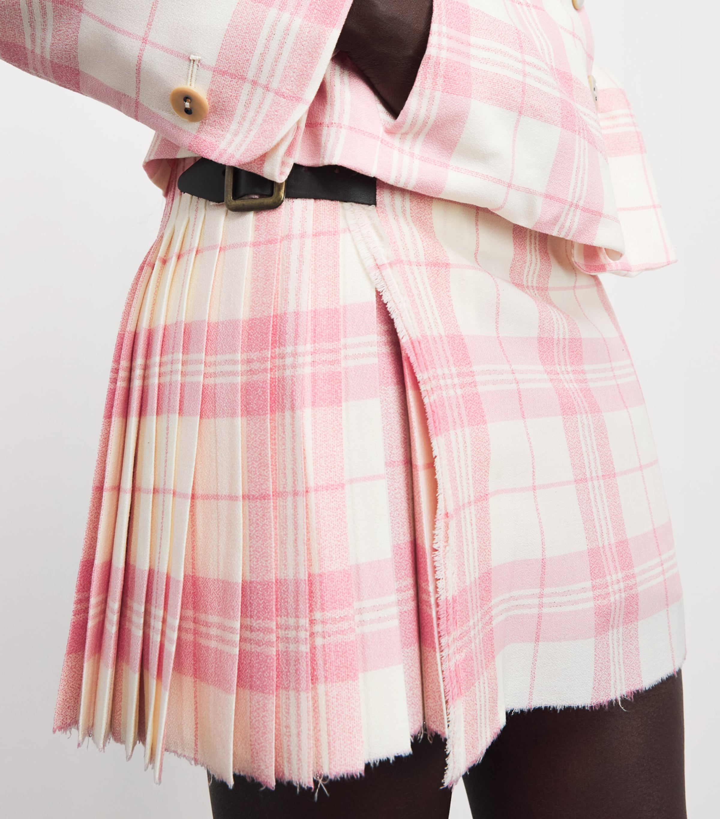 Vivienne Westwood Womens Check Pleated Mini Skirt Ivory/pink Image 3