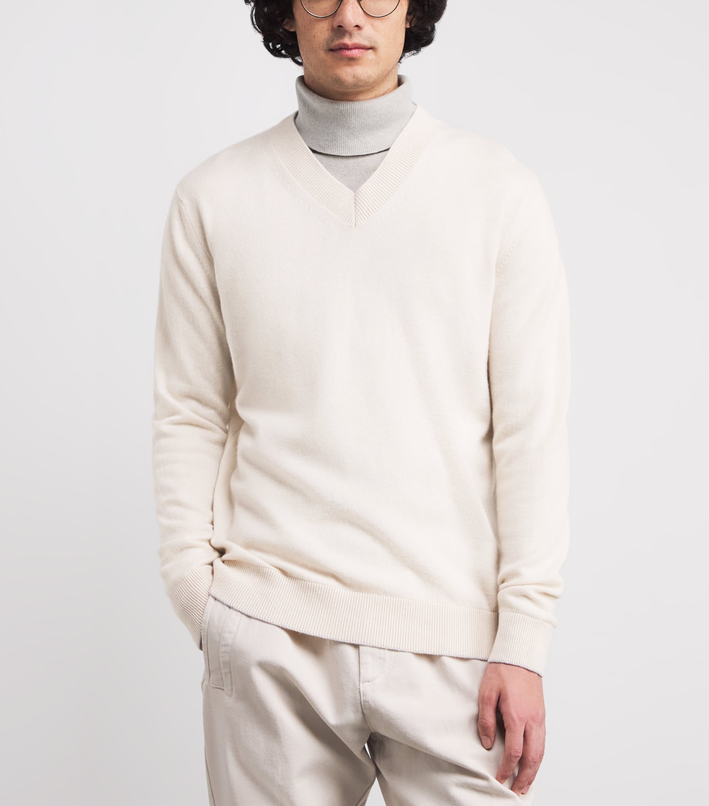 Cashmere V-Neck Sweater BEIGE E GRIGIO CHIAR Image 3