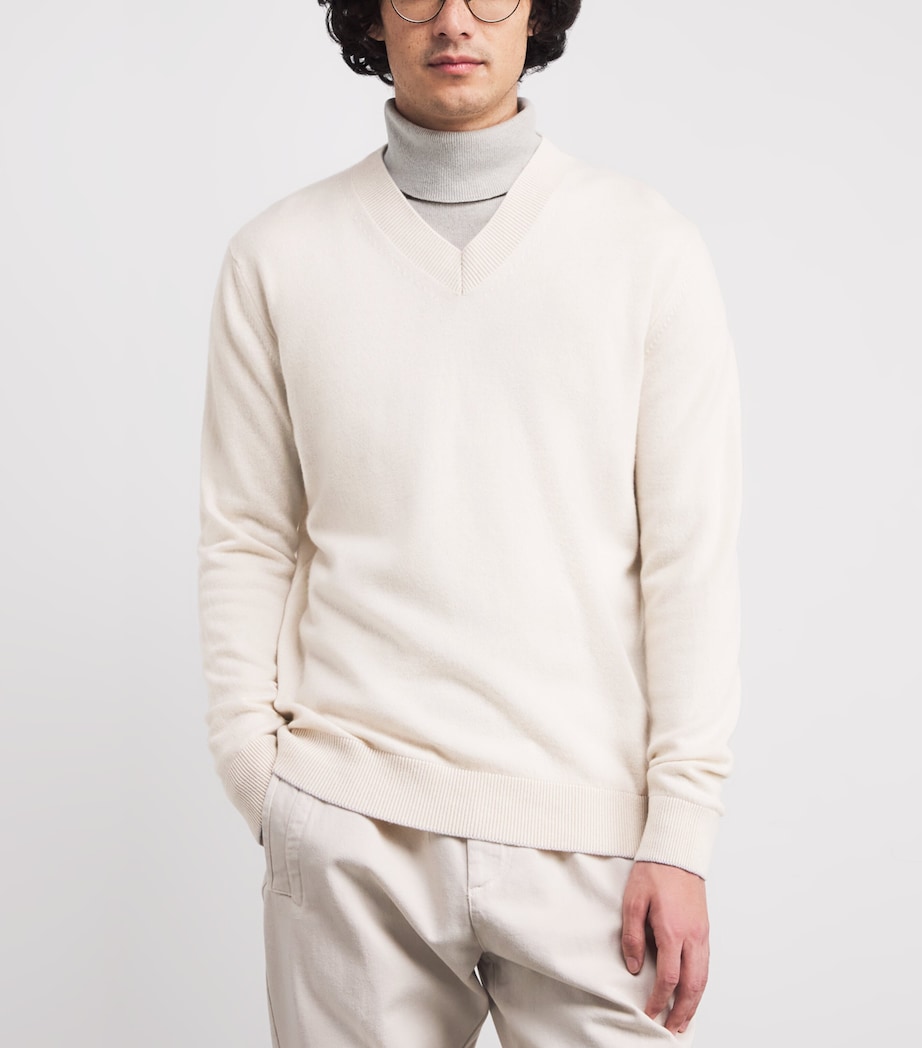 Cashmere V-Neck Sweater BEIGE E GRIGIO CHIAR Image 3