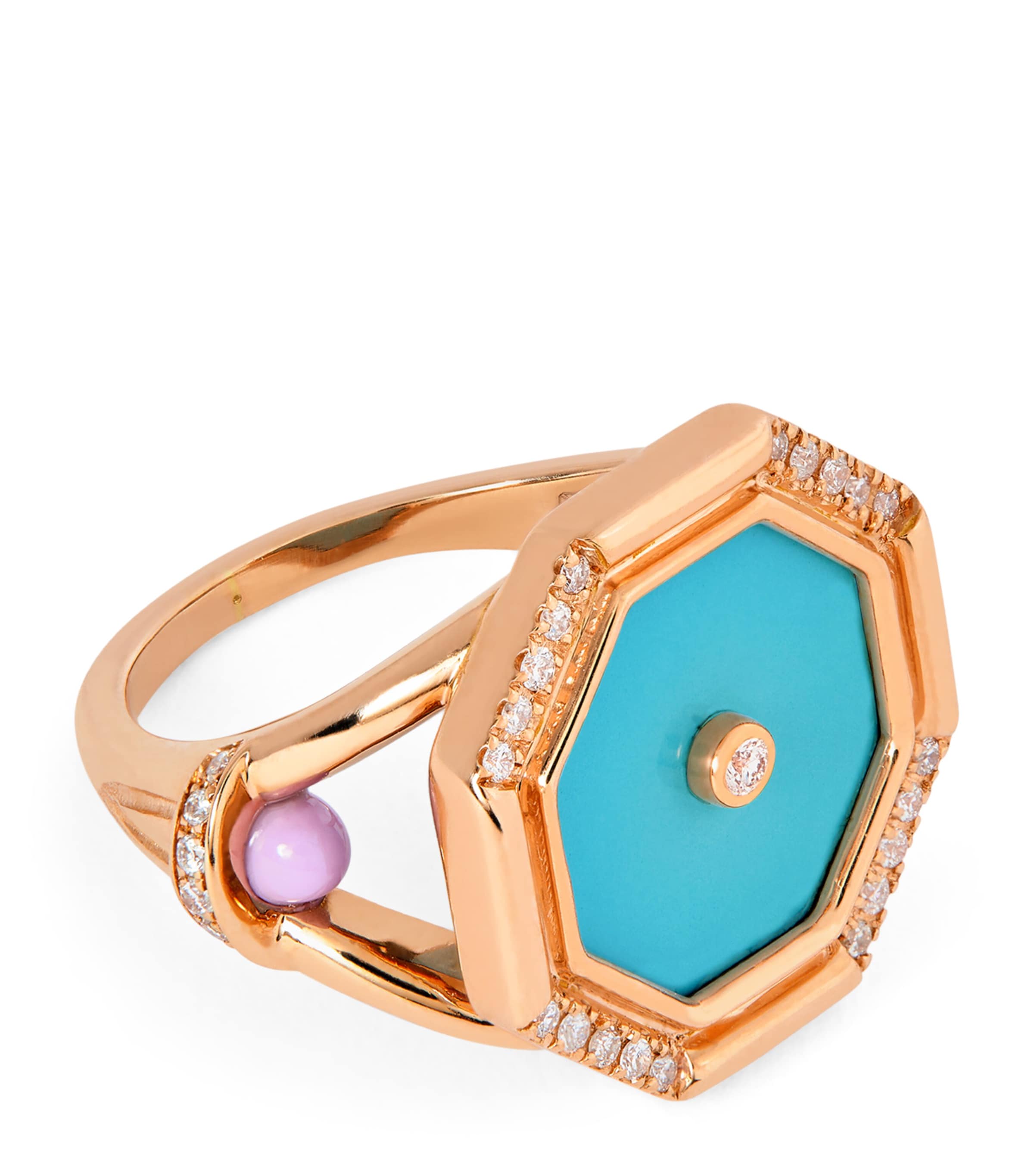 L'ATELIER NAWBAR Rose Gold, Diamond and Turquoise Amulets of Light Ring Baby Blue Lilac Image 1