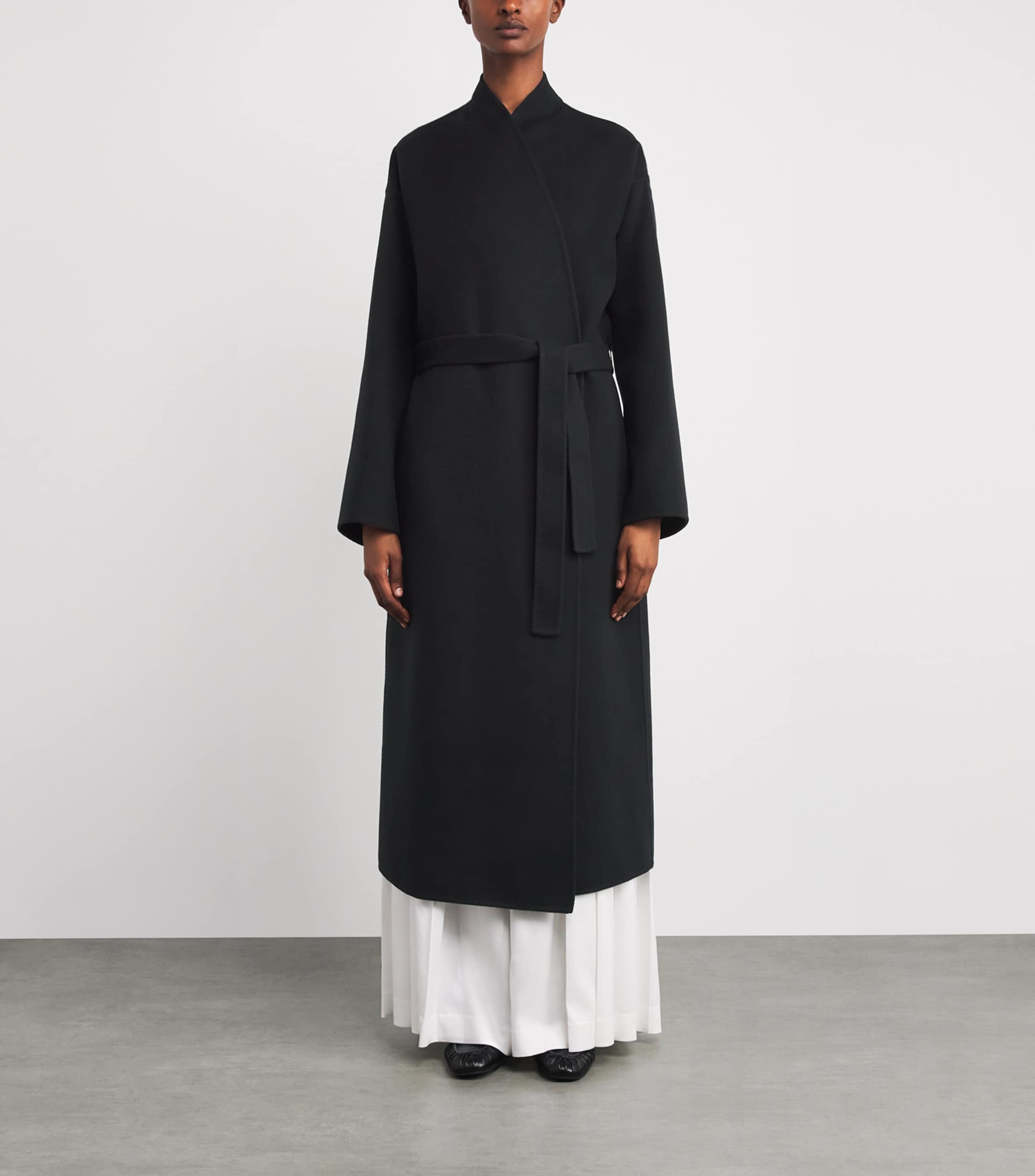 Cashmere Wrap Belt Long Coat RU6432 BLACK Image 3