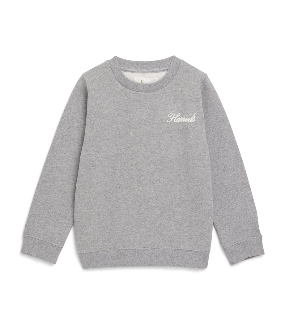 Harrods Cotton Jersey Flocked Logo Sweatshirt (2-8 Years) Grey Image 1