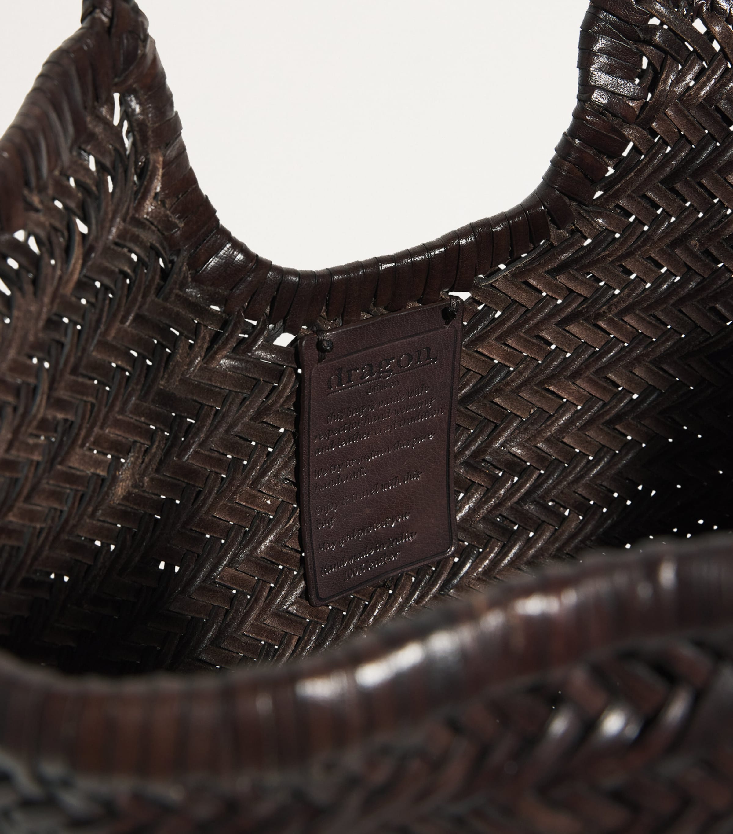 Large Leather Woven Nantucket Tote Bag DARK BROWN Image 5