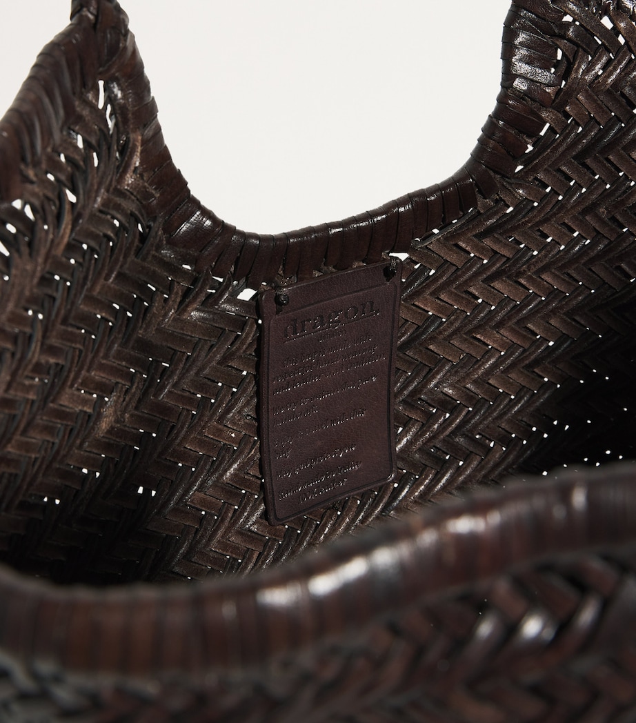 Large Leather Woven Nantucket Tote Bag DARK BROWN Image 5