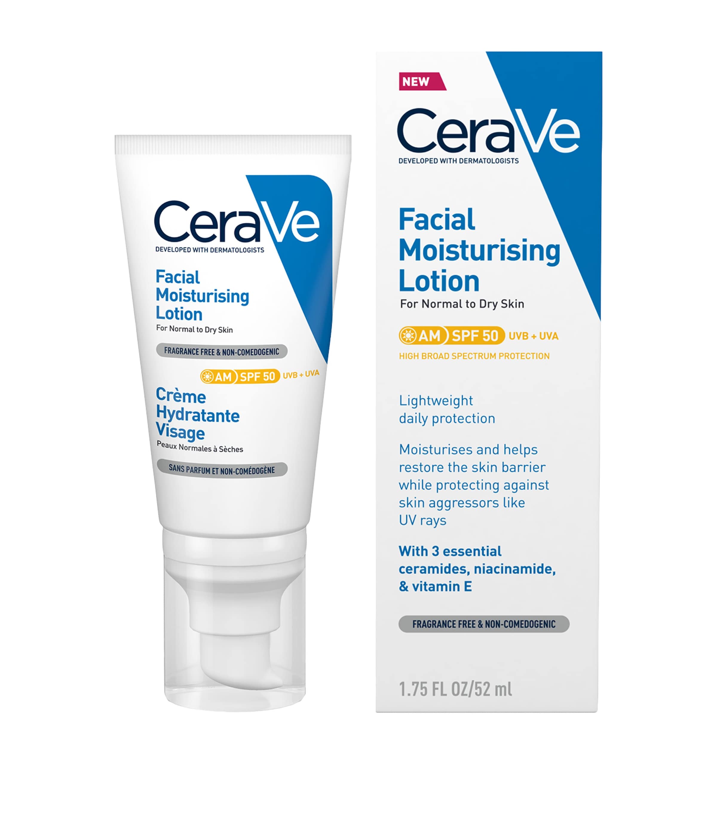 Cerave Am Facial Moisturising Lotion Spf 50+ In White