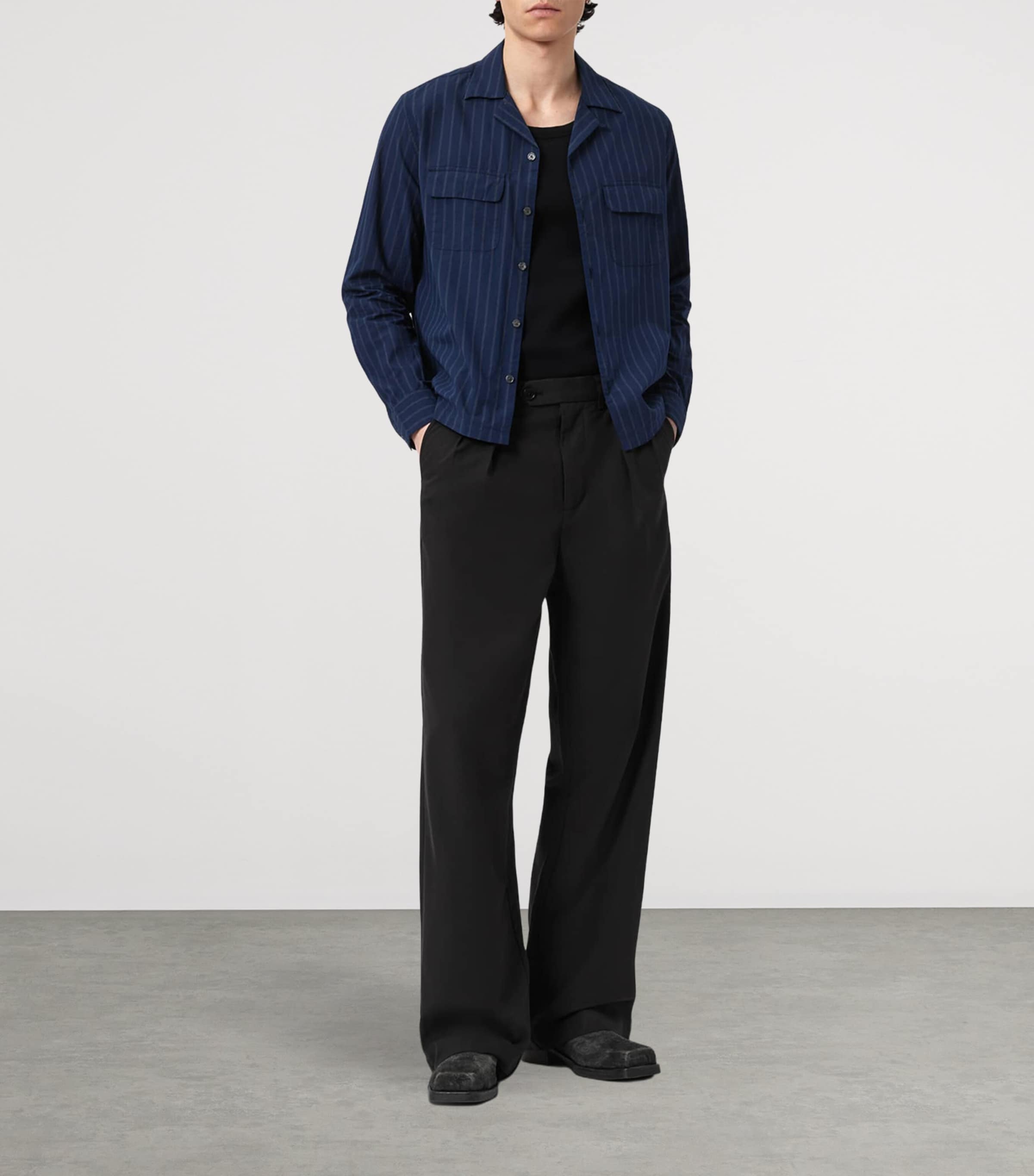 AllSaints Mens Conway Wide-Leg Trousers Black Image 2
