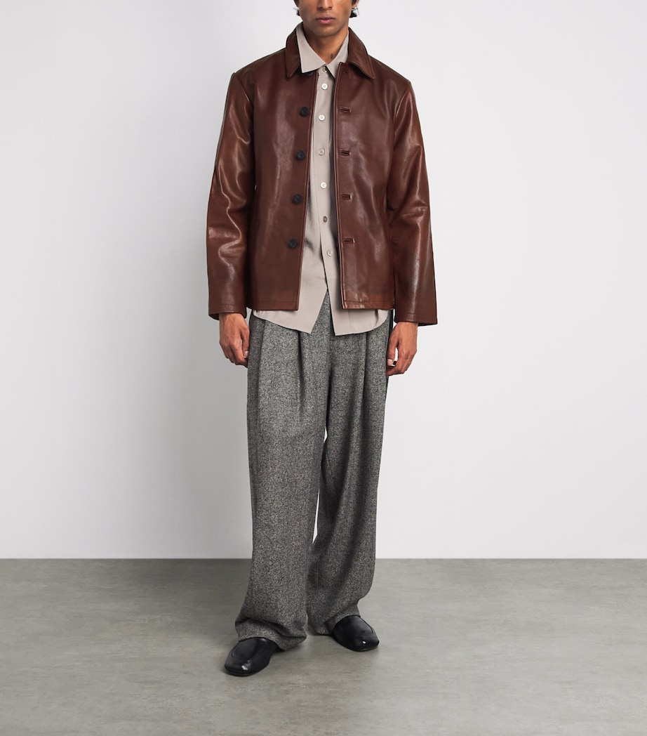 Studio Nicholson Mens Landau Leather Jacket Chestnut Image 2