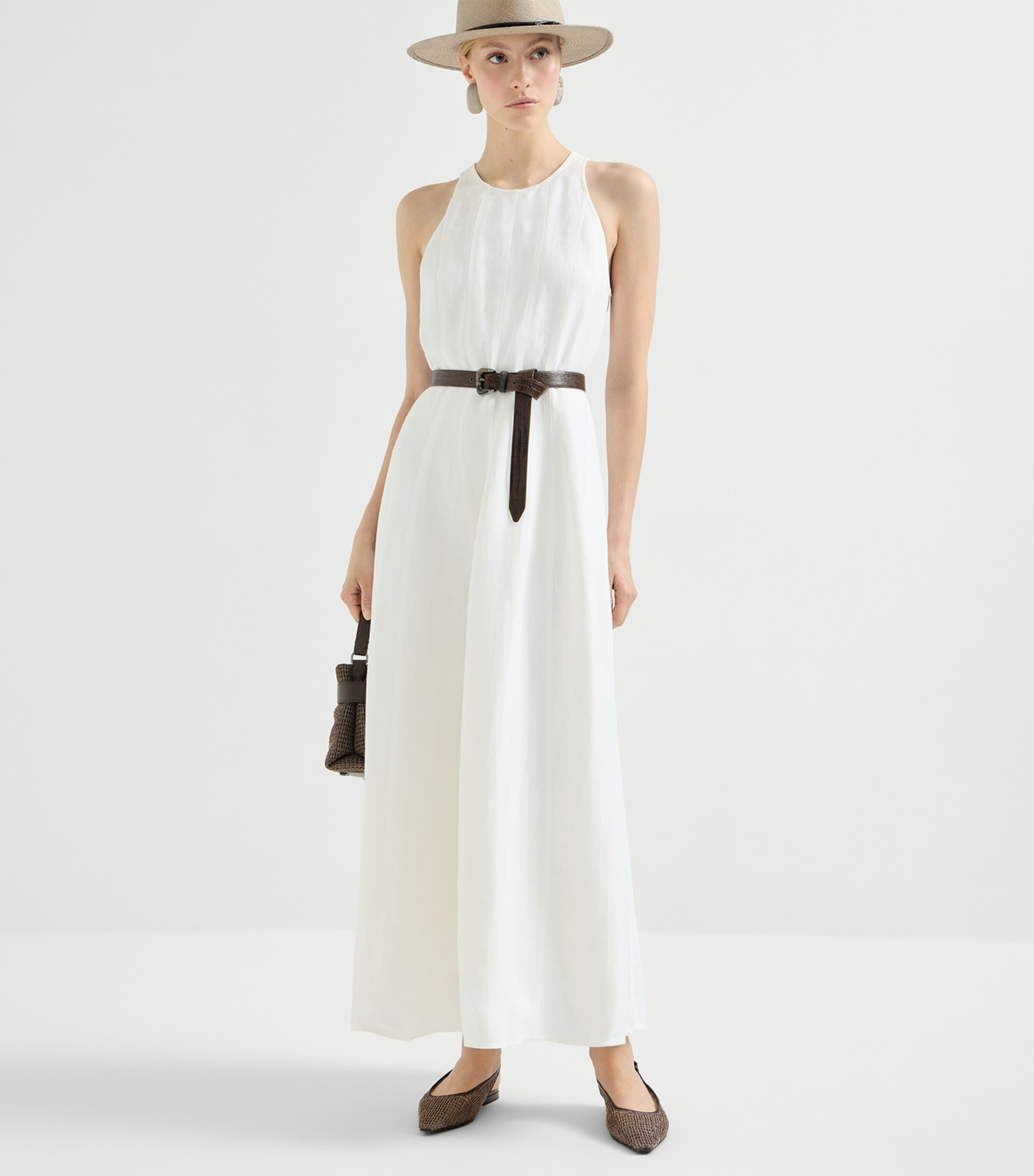 open lace back dress Twill Double Pleated Trouser in Brown