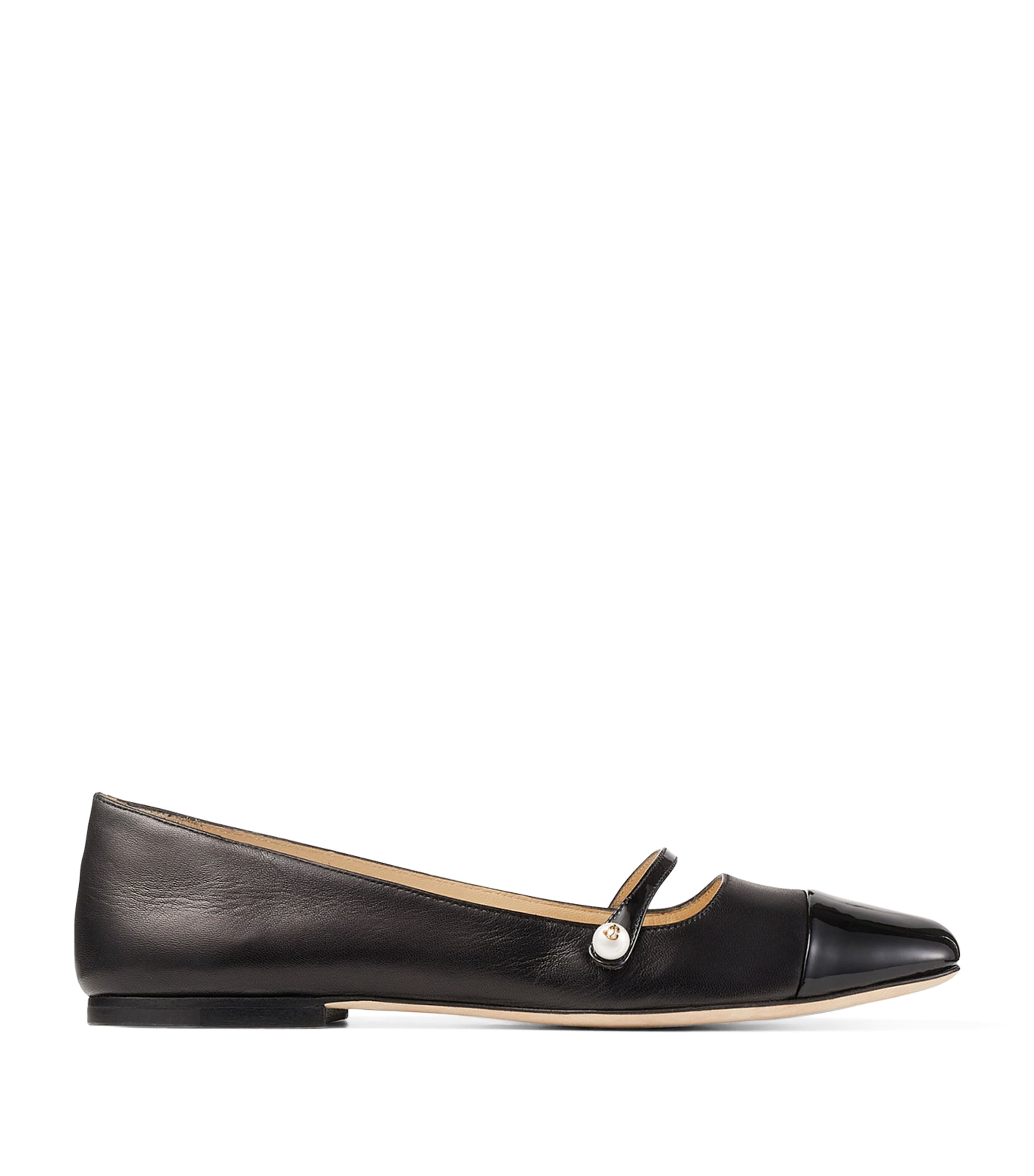 Jimmy Choo Elegant Ballerina Flat Shoes With Patent And Nappa Leather Detailing