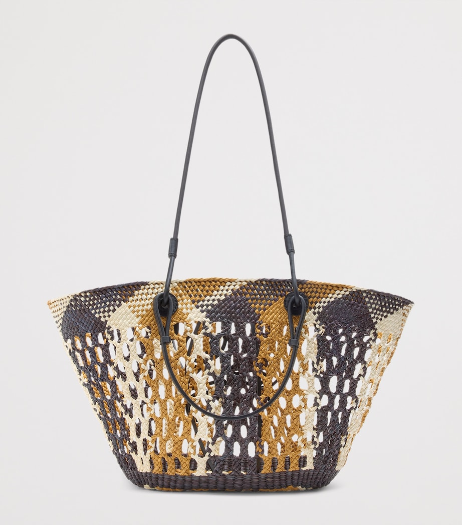 x Paula's Ibiza Medium Woven Anagram Basket Bag CHOCOLATE/OCHRE Image 3