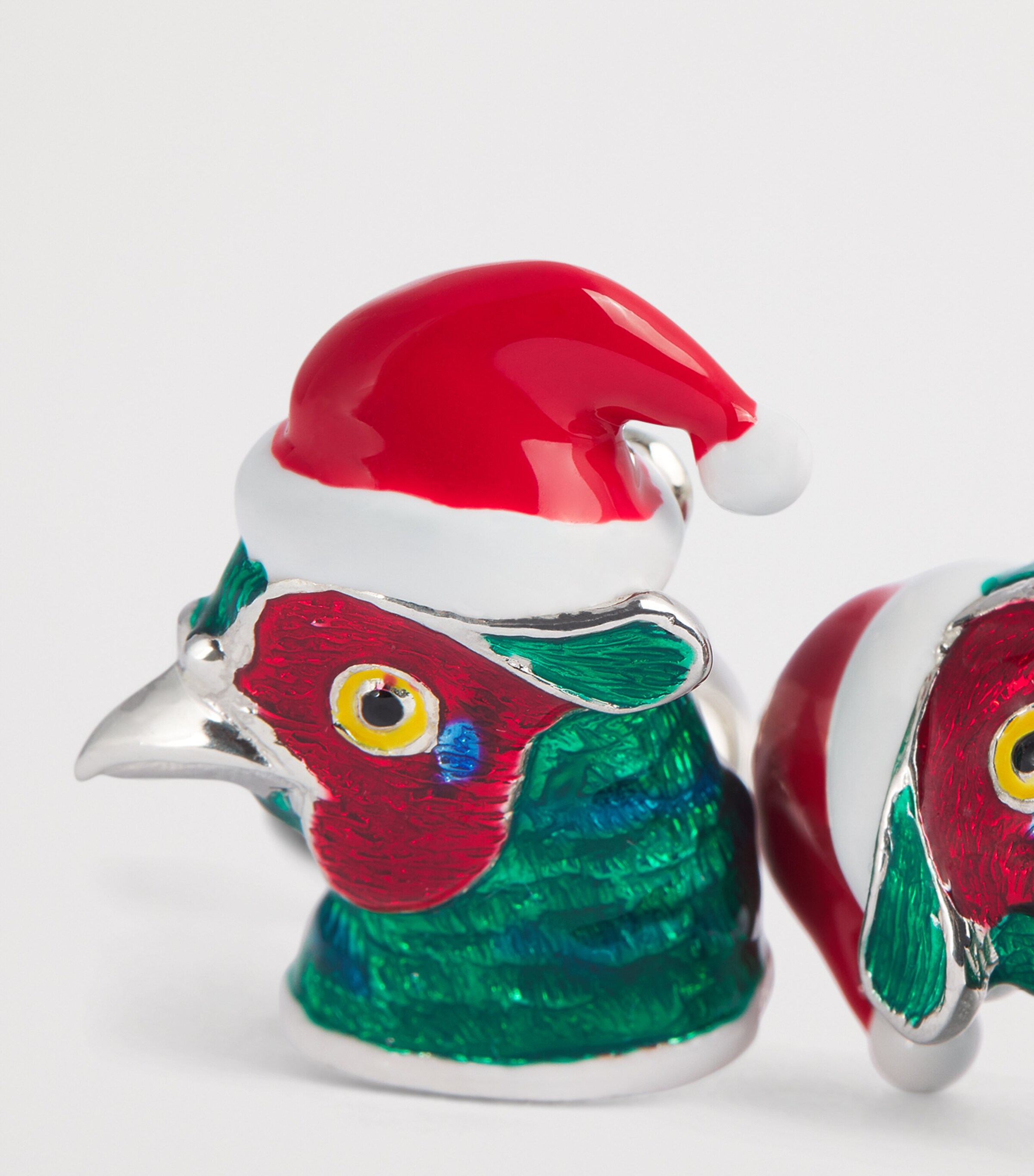 Deakin & Francis Sterling Silver Christmas Pheasant Cufflinks Green Image 5