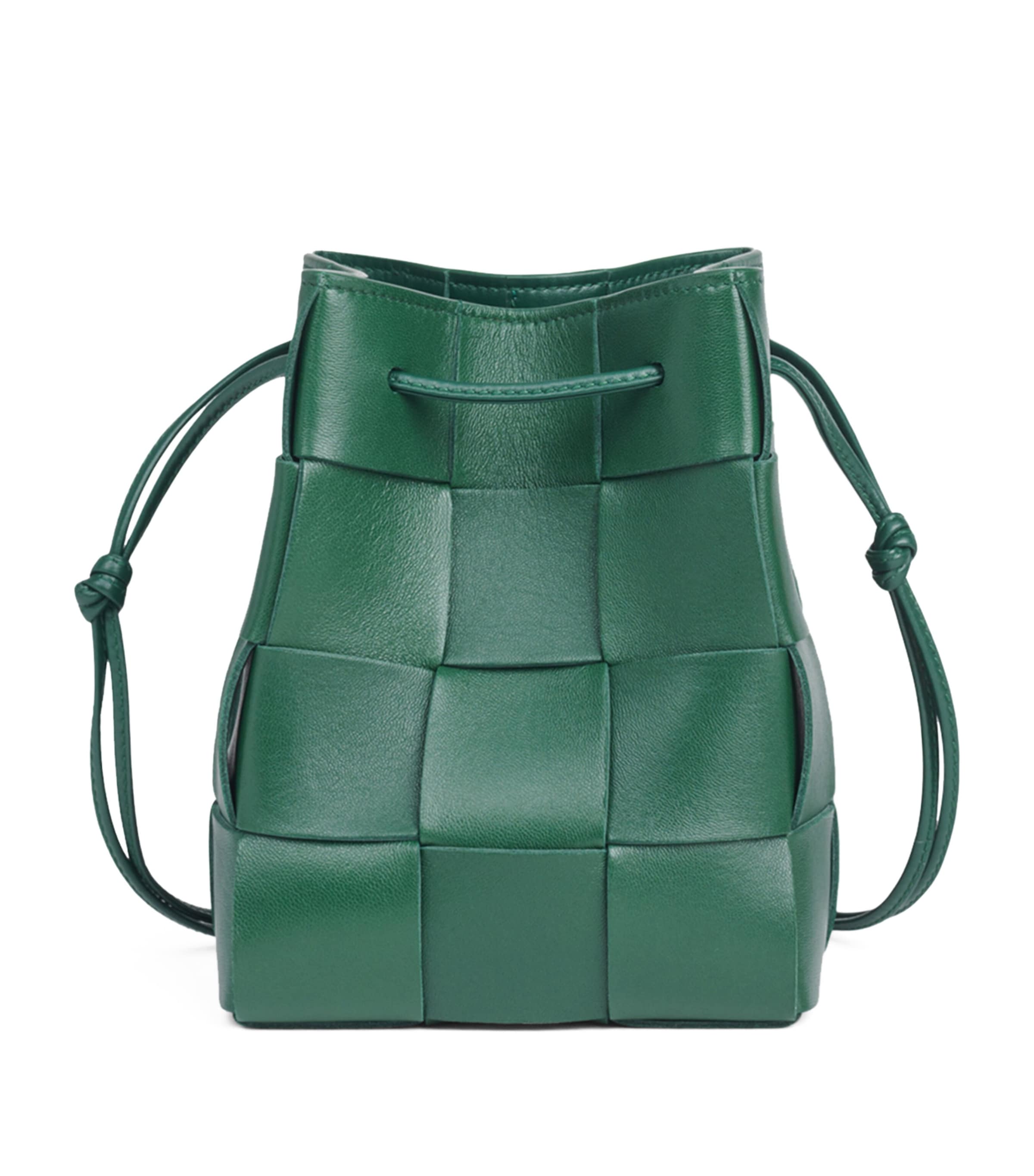 Shop Bottega Veneta Small Leather Cassette Bucket Bag In Green