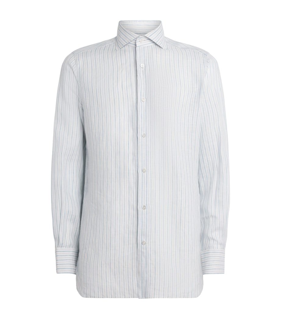 100HANDS Mens Linen Stripe Shirt Blue White Image 1