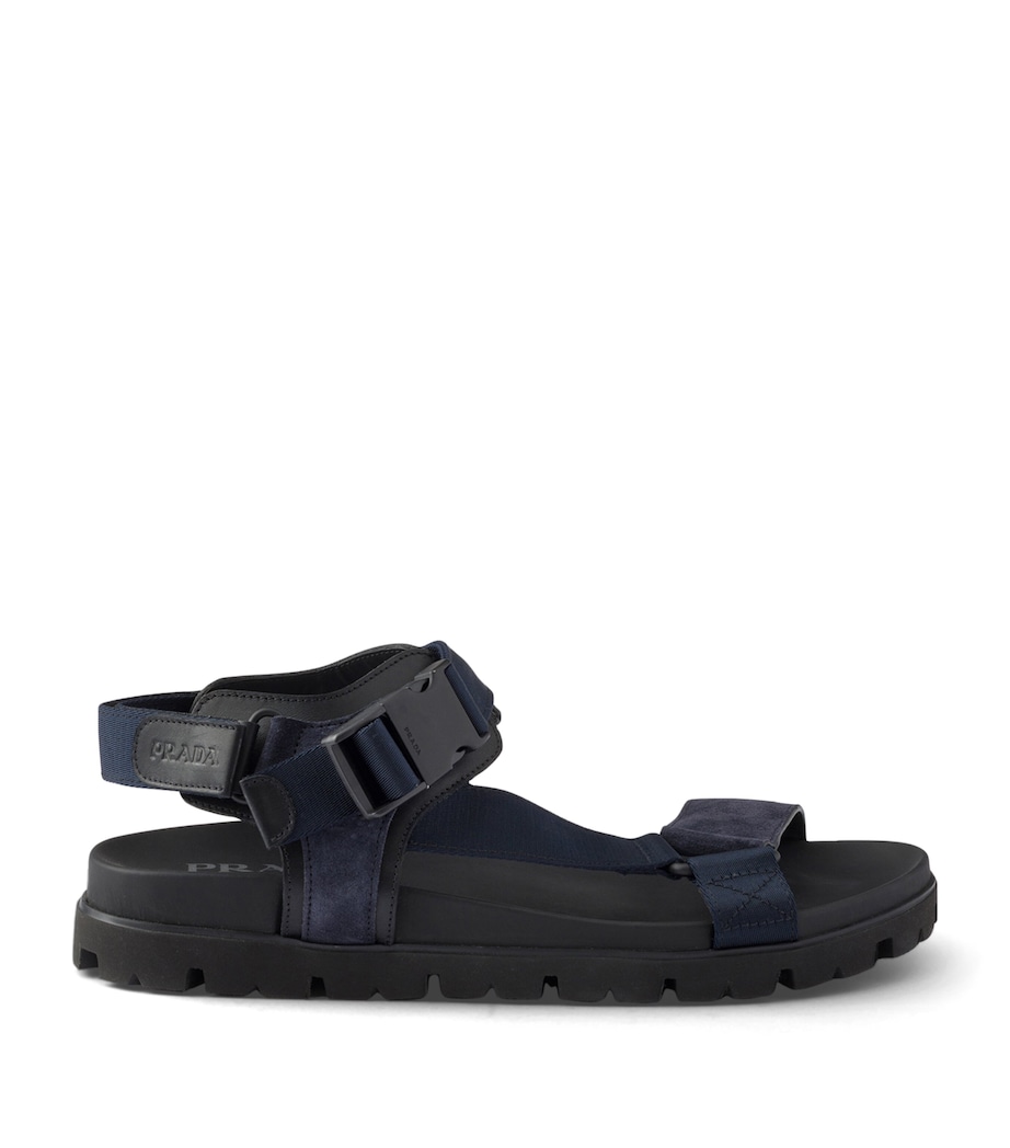 Prada Suede and Woven Tape Sandals Blue Image 1
