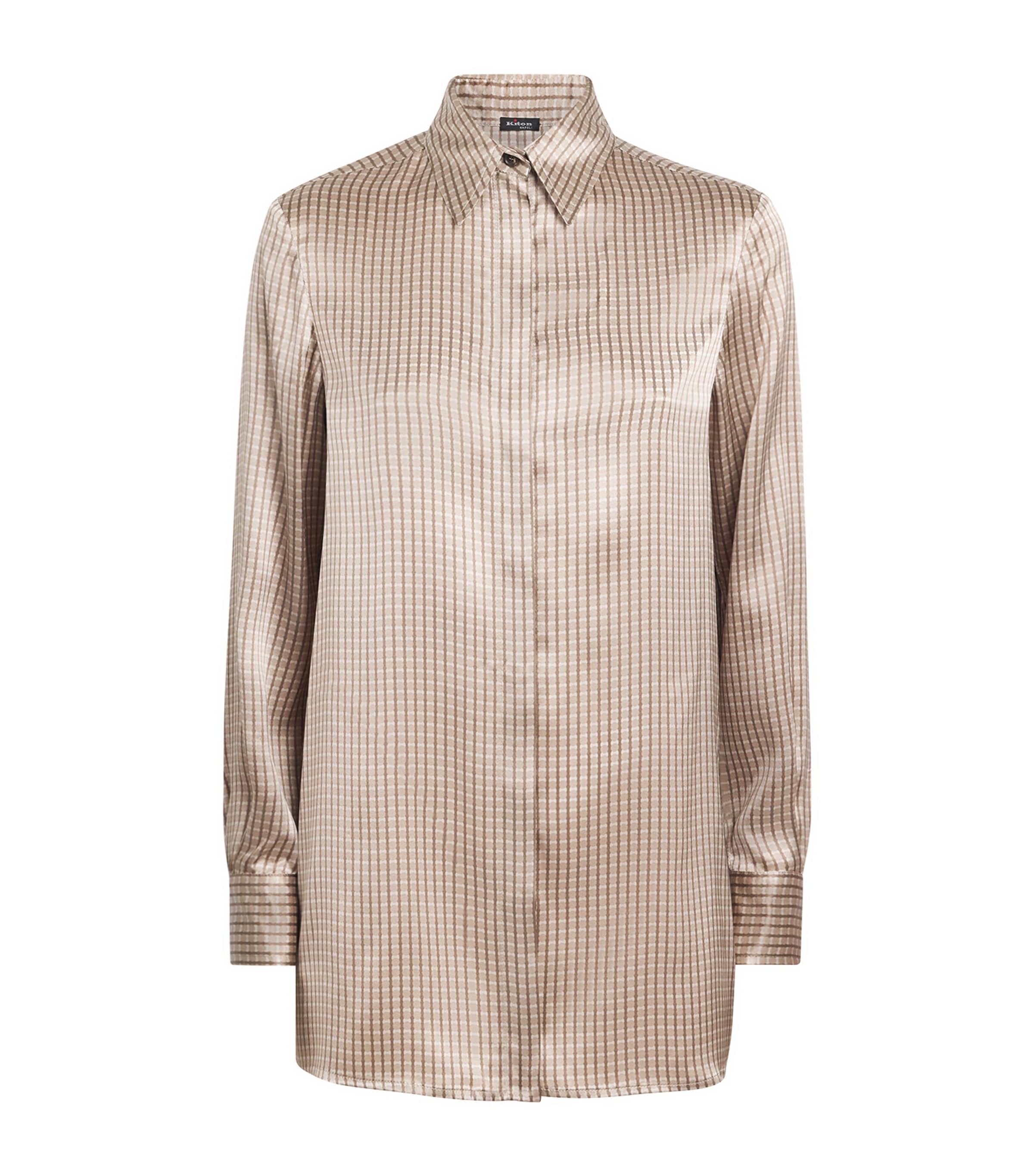 Kiton Womens Silk Printed Shirt Light Brown Print Image 1
