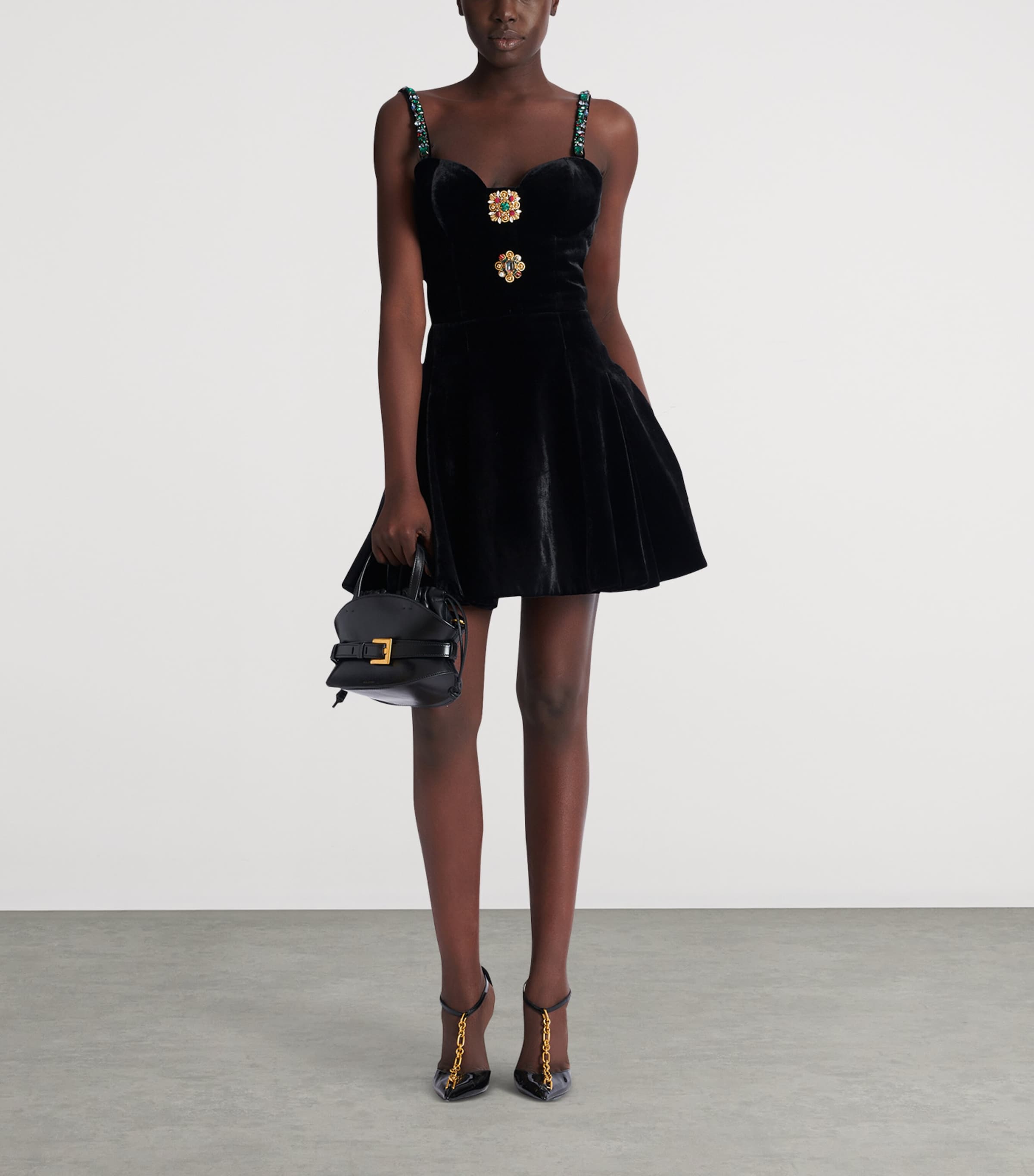 Velvet Embellished Mini Dress EAH NOIR/MULTICO Image 3