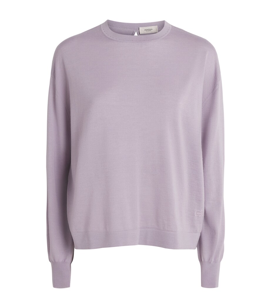Agnona Womens Wool-Silk-Cashmere Crew-Neck Sweater Lilac Mauve Image 1