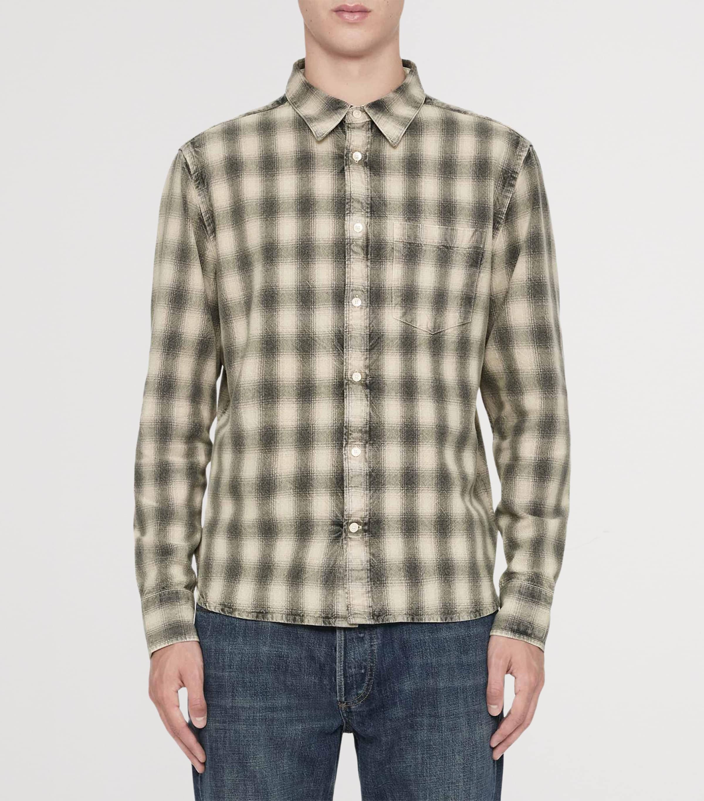 AllSaints Mens Bower Check Shirt Cloud Grey Image 3