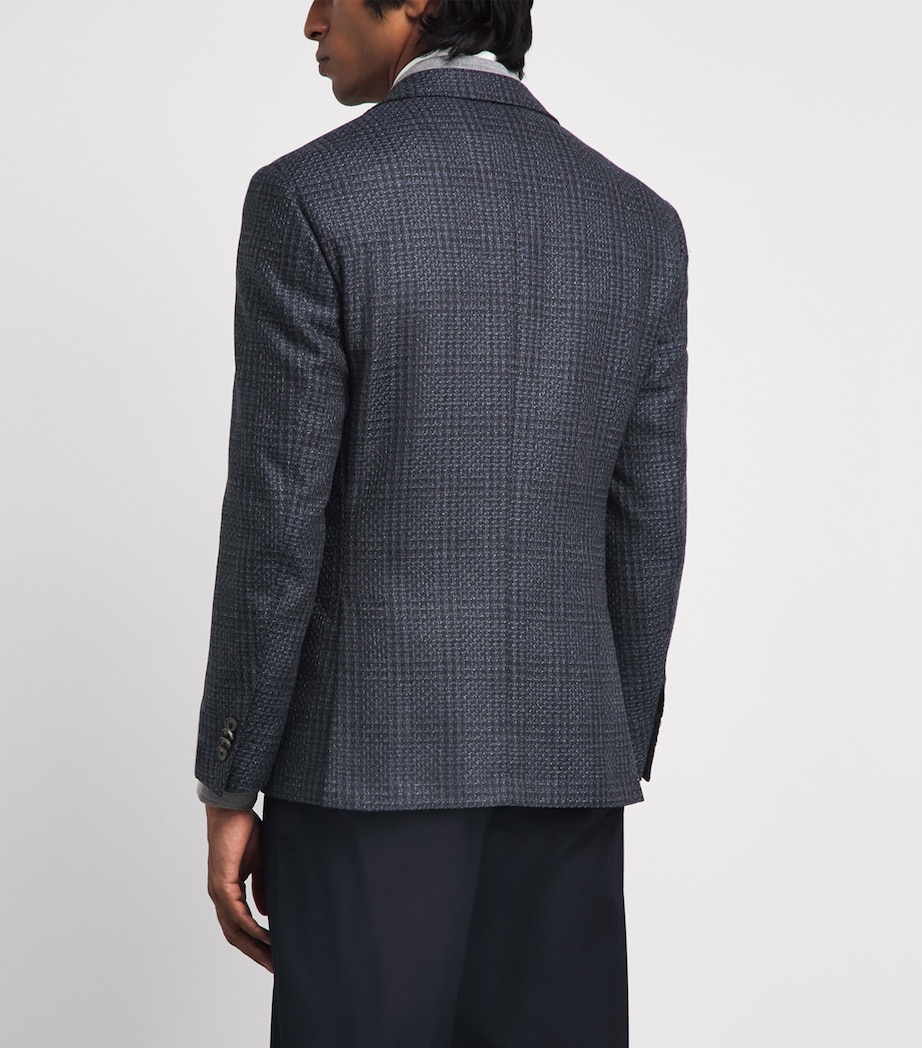 Corneliani Mens Wool Mouliné Check Blazer Navy Blue Image 5