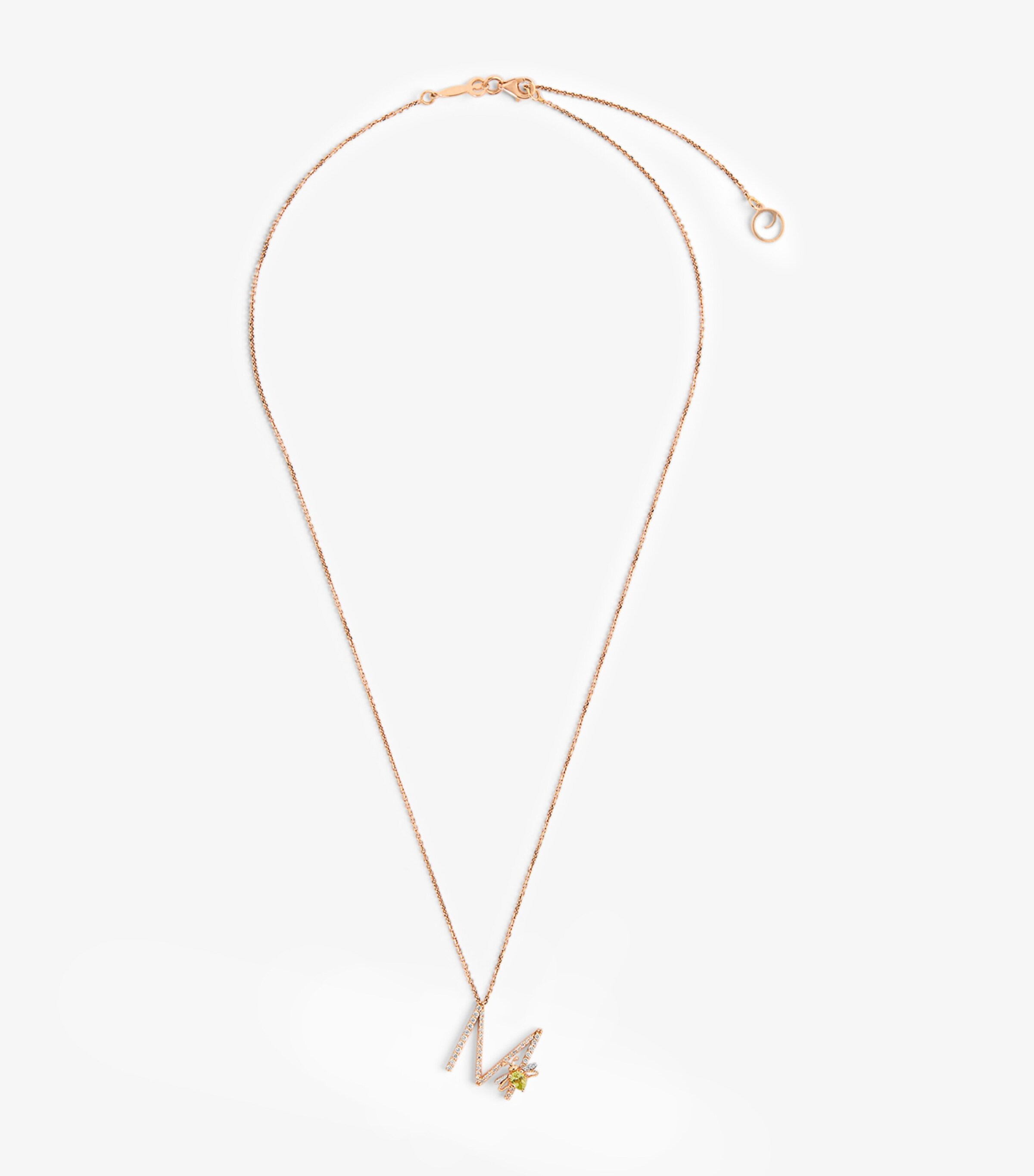 Rose Gold, Diamond and Peridot Letter 'M' Necklace ROSE GOLD Image 3