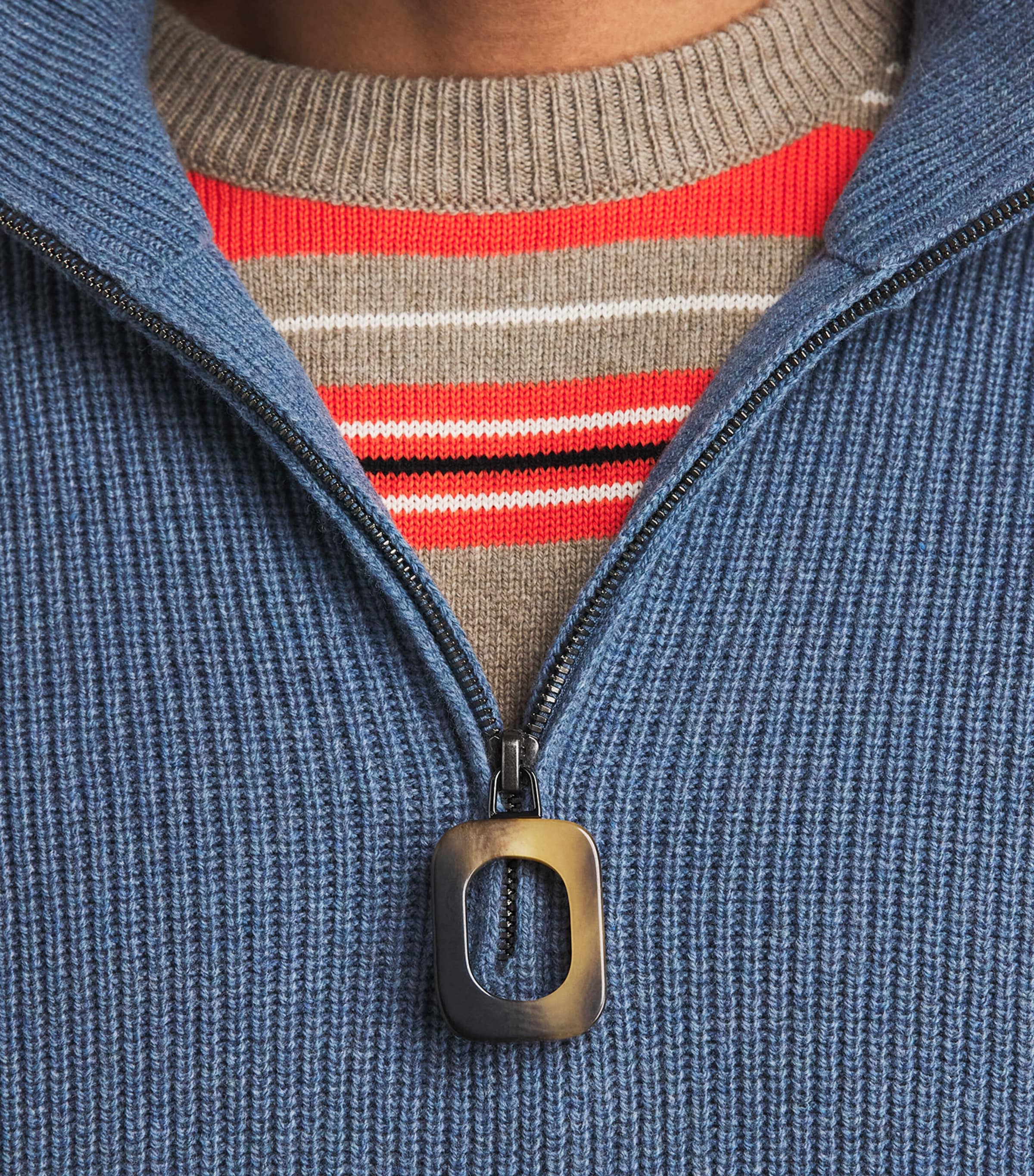 JW Anderson Mens Wool-Cotton Half-Zip Sweater Smoke Blue Image 3