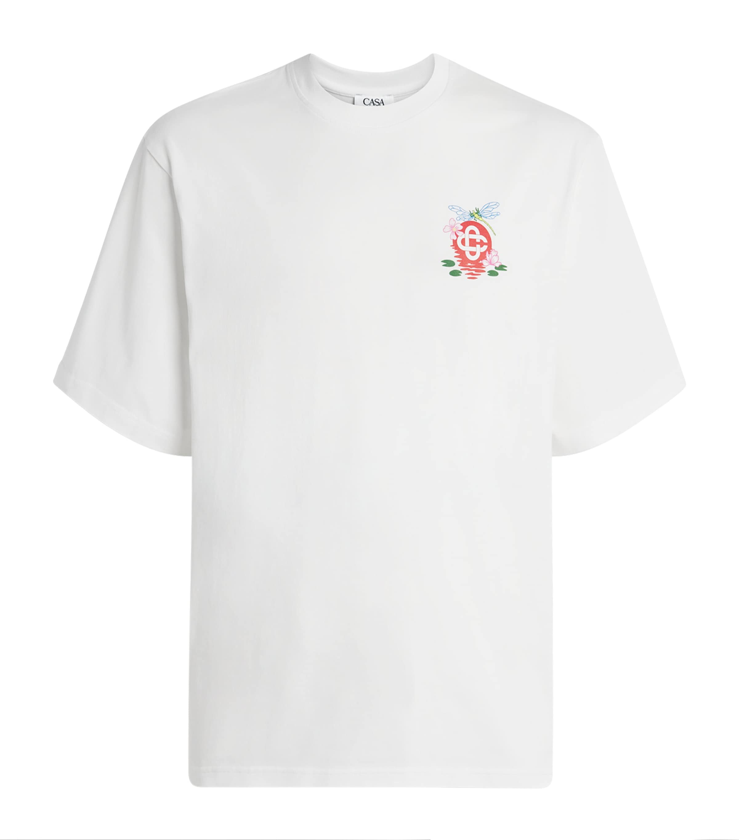 Casablanca Oversized T-shirt With Dragonfly Floral Print In White