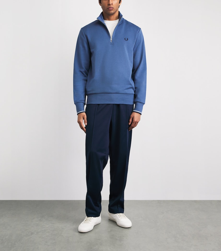 Fred Perry Mens Cotton Half-Zip Sweatshirt Abl/snwt/tnsbl Image 2