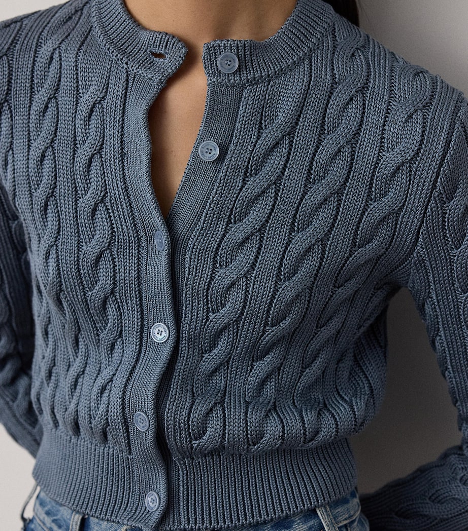 Ralph Lauren Collection Womens Silk Cable-Knit Cropped Cardigan Chambray Blue Image 4