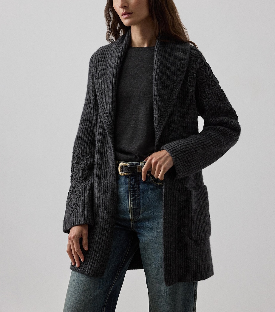 Cashmere Embroidered Cardigan MEDIUM GREY MELANGE Image 6