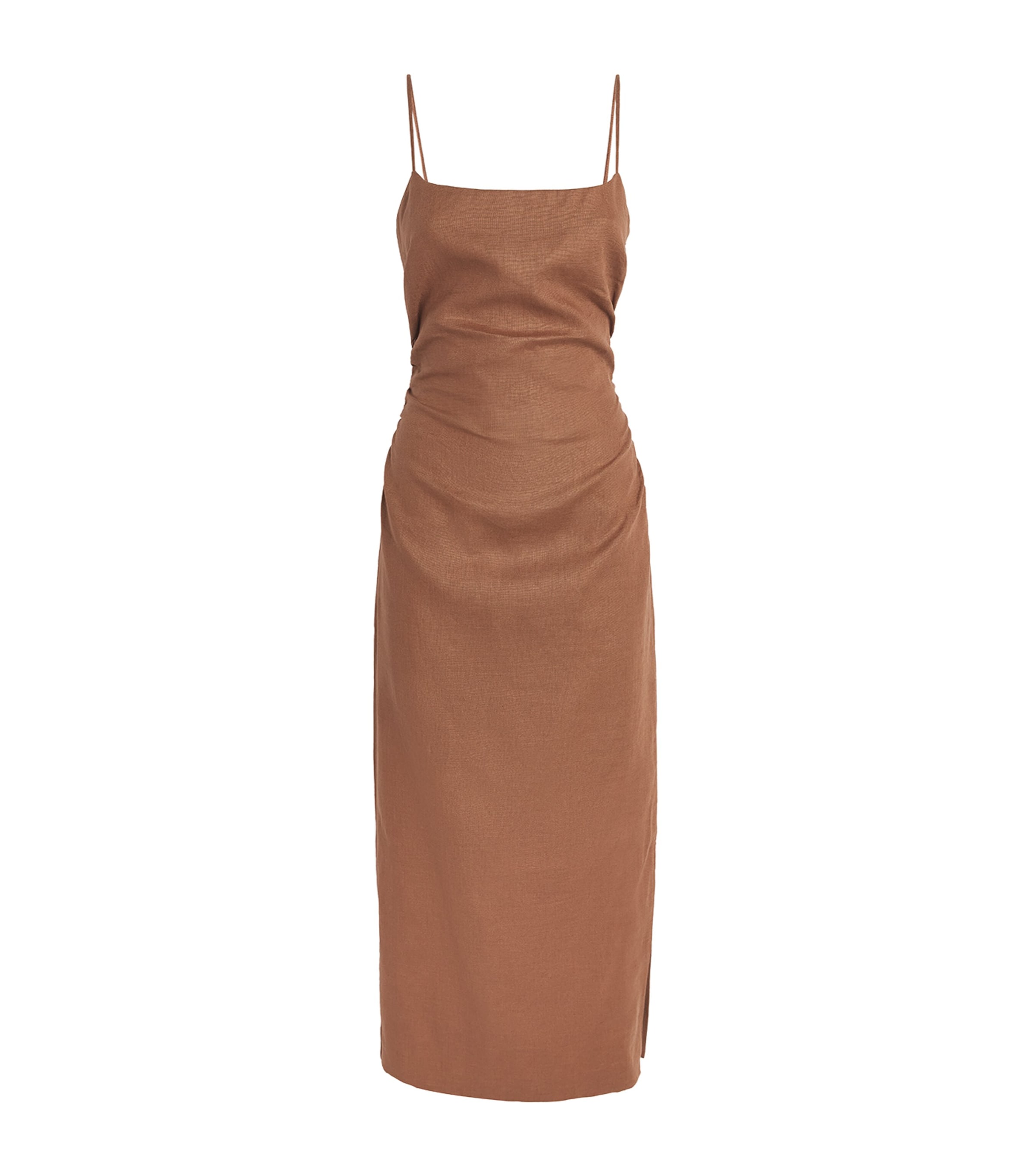 SIR. Womens Linen Tommy Midi Dress Chocolate Image 1