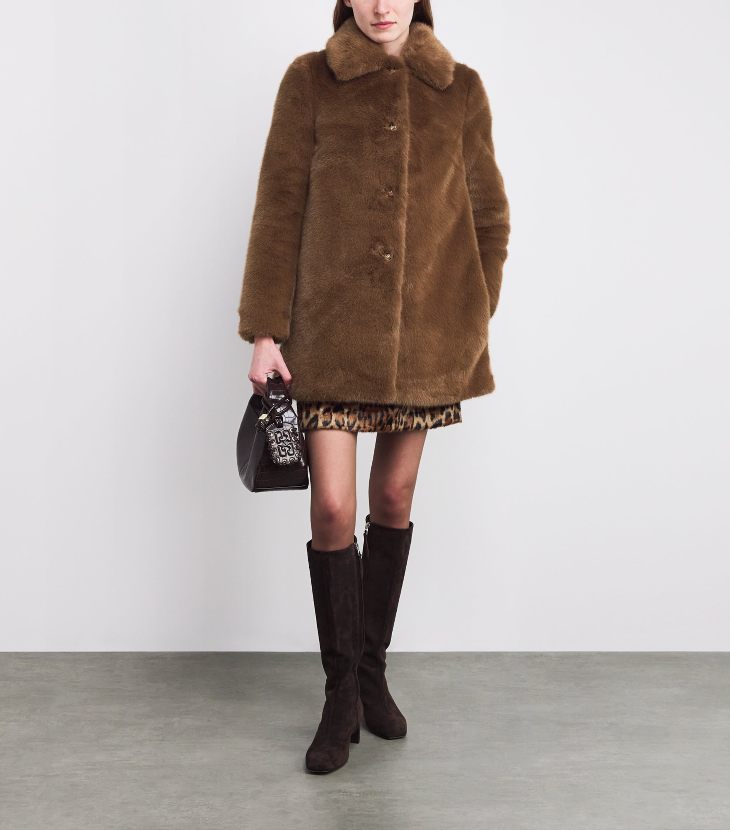 Faux Fur Double-Breasted Coat BROWN Image 2